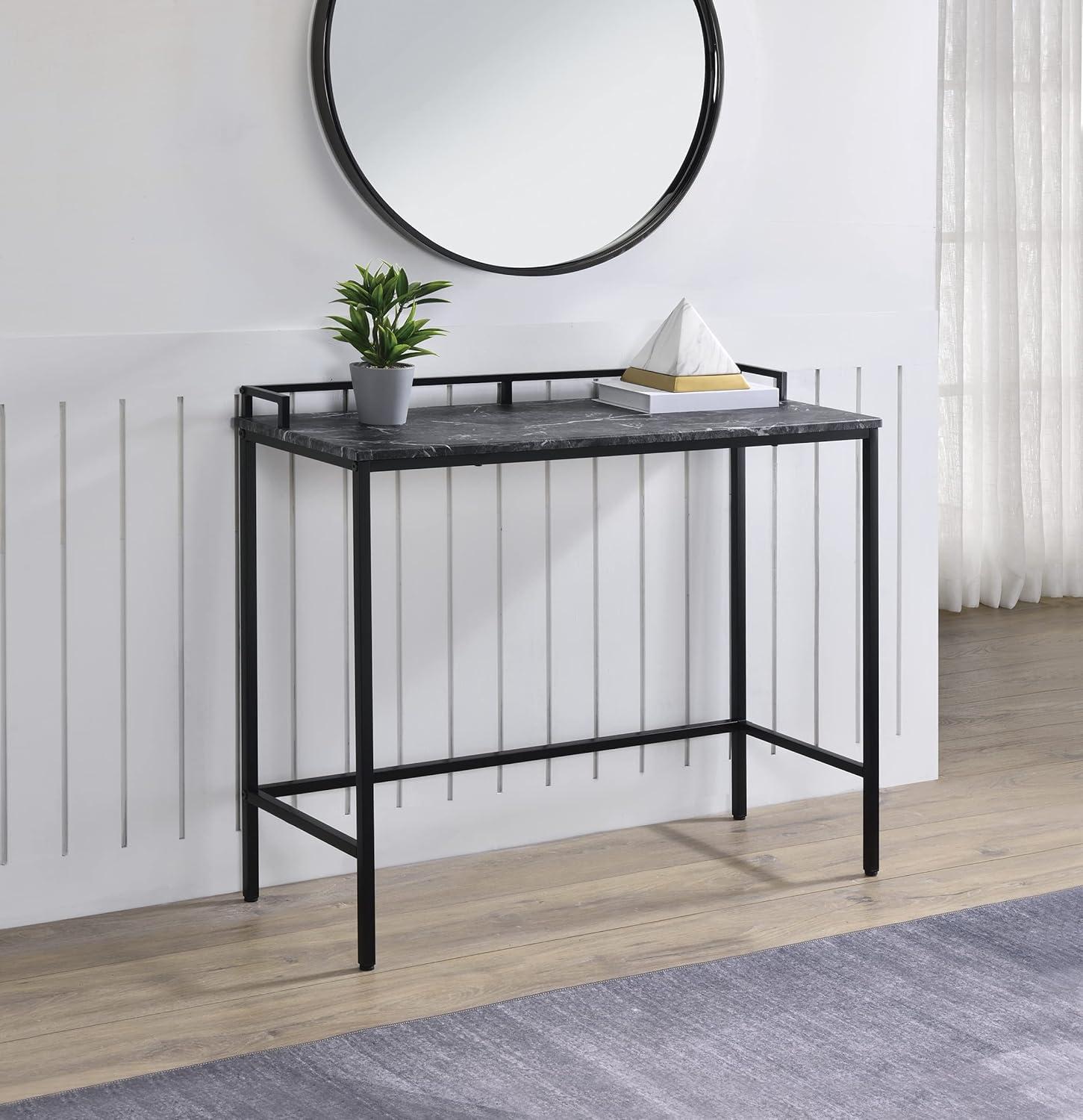 Brighton Console Table in Black Marble Engineered Wood Top and Black Frame