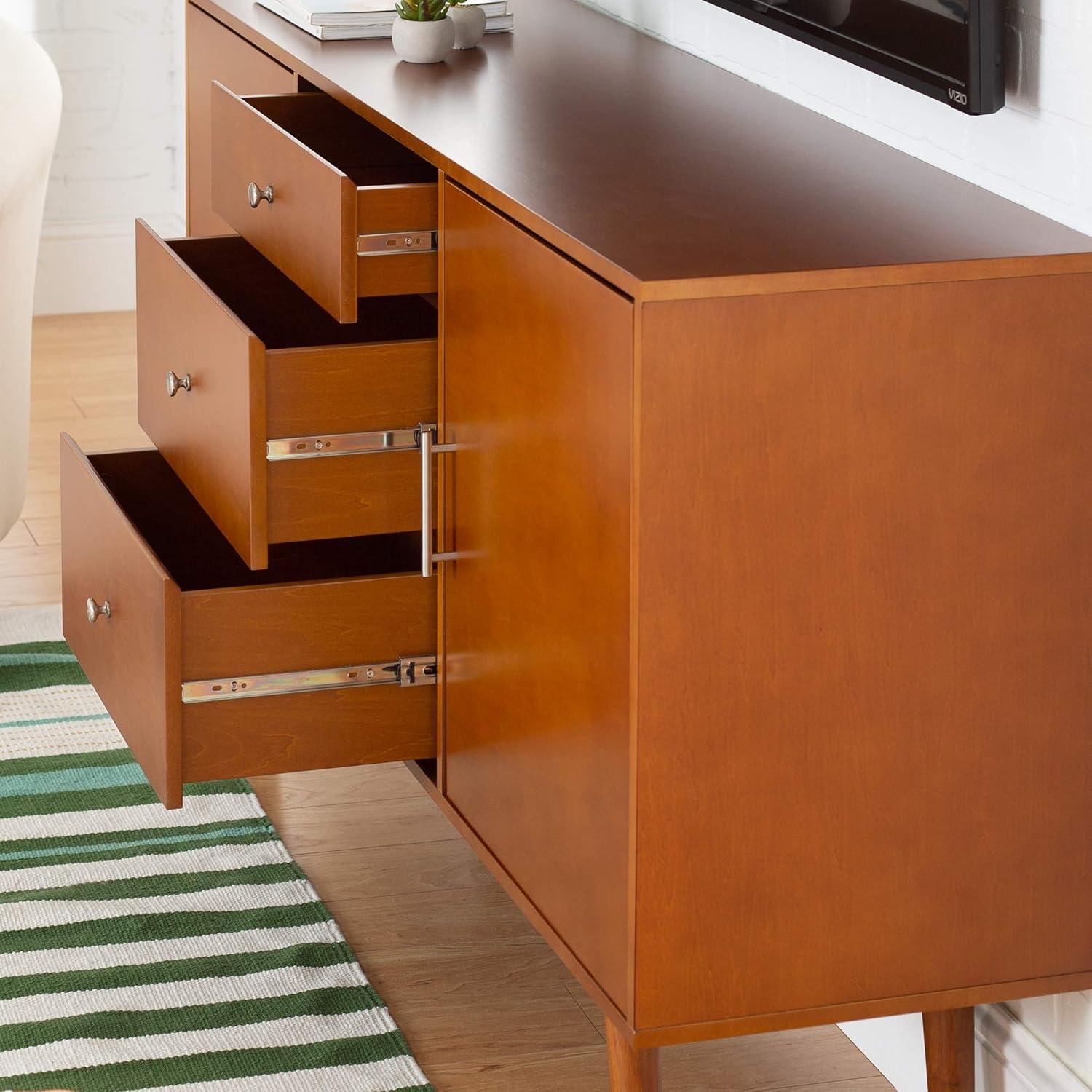 Walker Edison Mid Century Modern-TV Stand Console with 3 Drawers and Closed Cabinet Storage, 60", Walnut