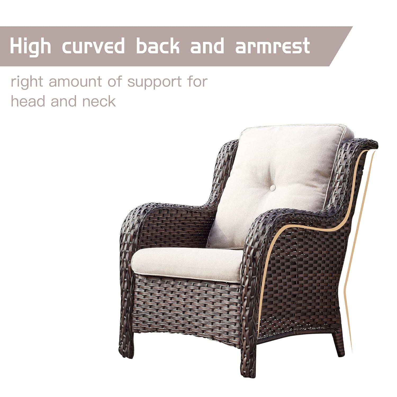 Gymojoy  Outdoor Patio Rattan Chairs with Cushions Set of 2 Brown/Beige