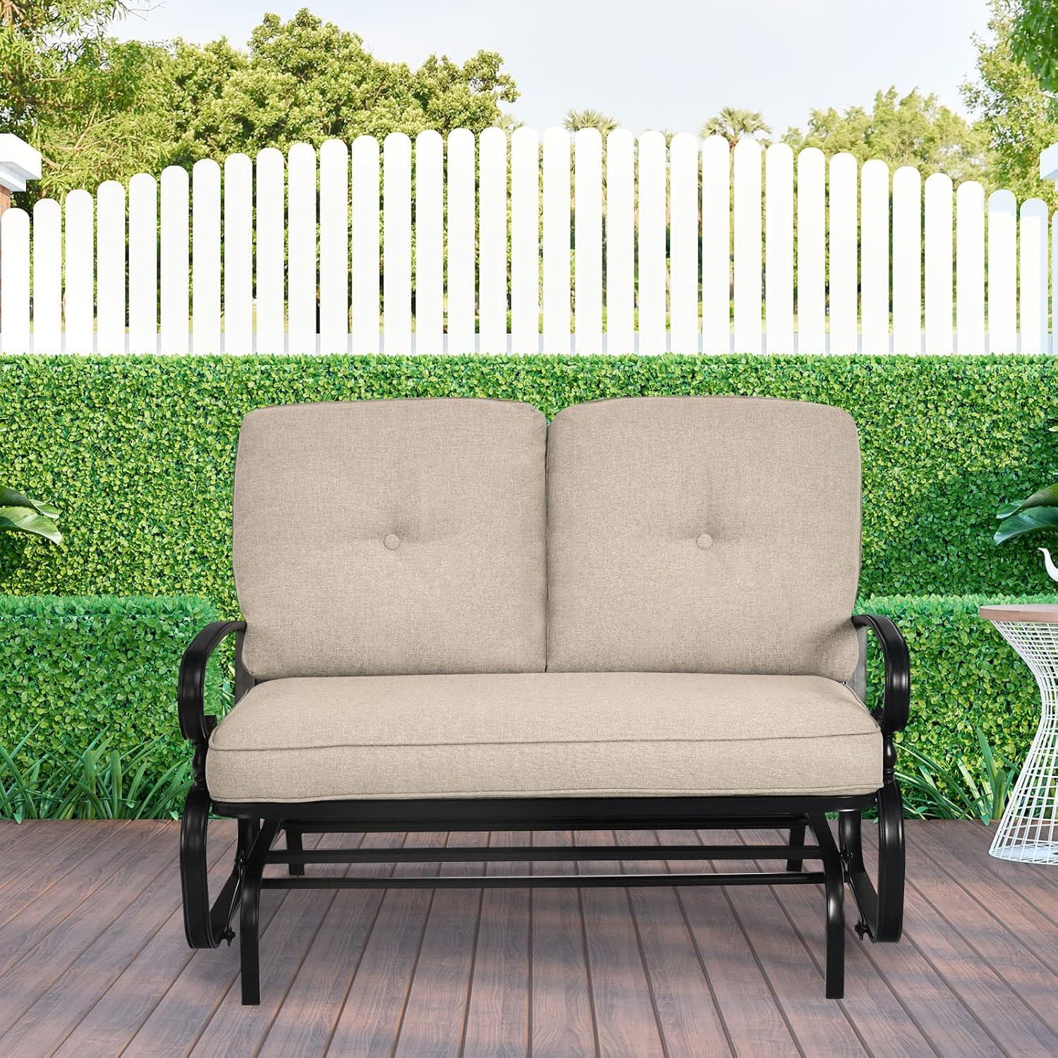 Costway 2-Person Outdoor Swing Glider Chair Bench Loveseat Cushioned Sofa Beige