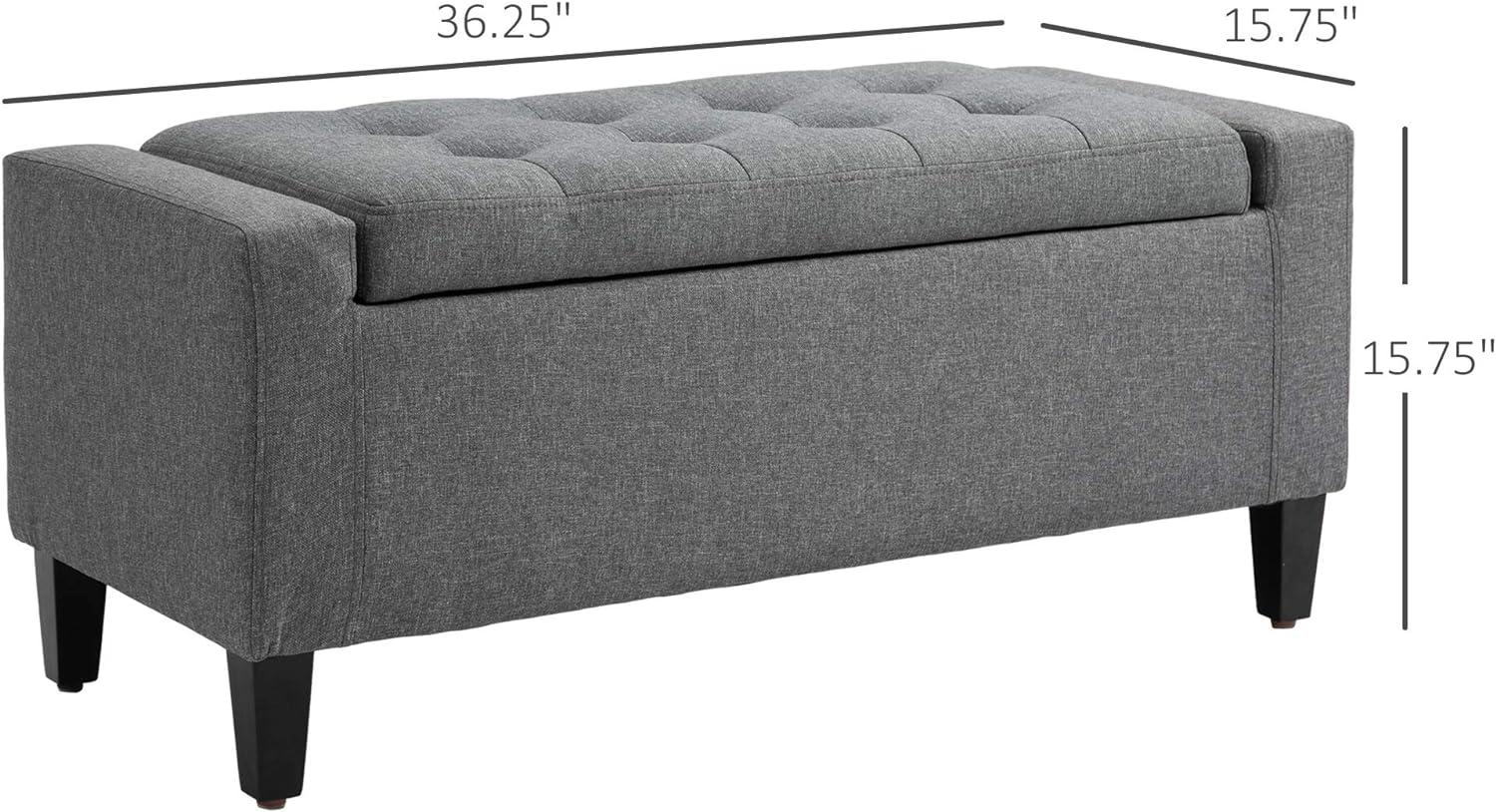 Gray Linen Upholstered Storage Bench with Lift Top