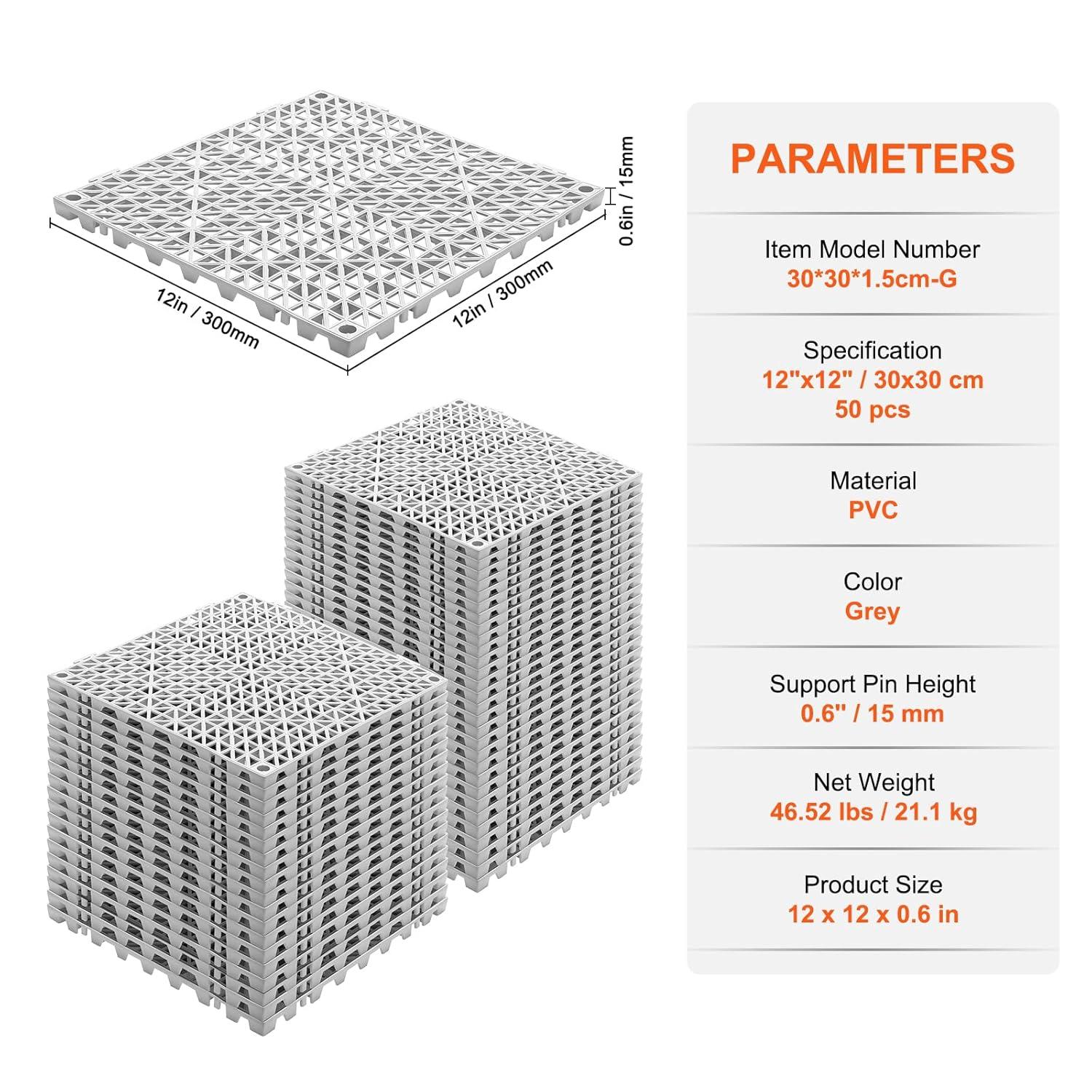 VEVOR VEVOR 12" X 12" Drainage Mats In Different Colors VEVOR 12 W x 12 L Outdoor Deck Tiles (Set of 50)