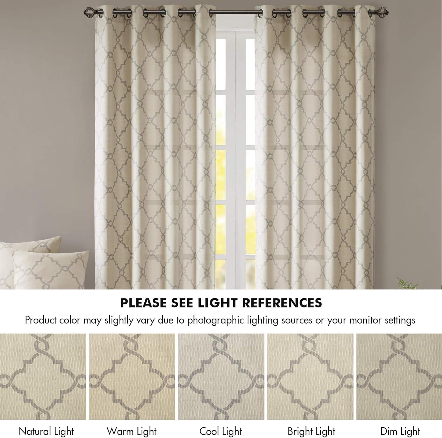 Fretwork Print Grommet Top Window Curtain Panel