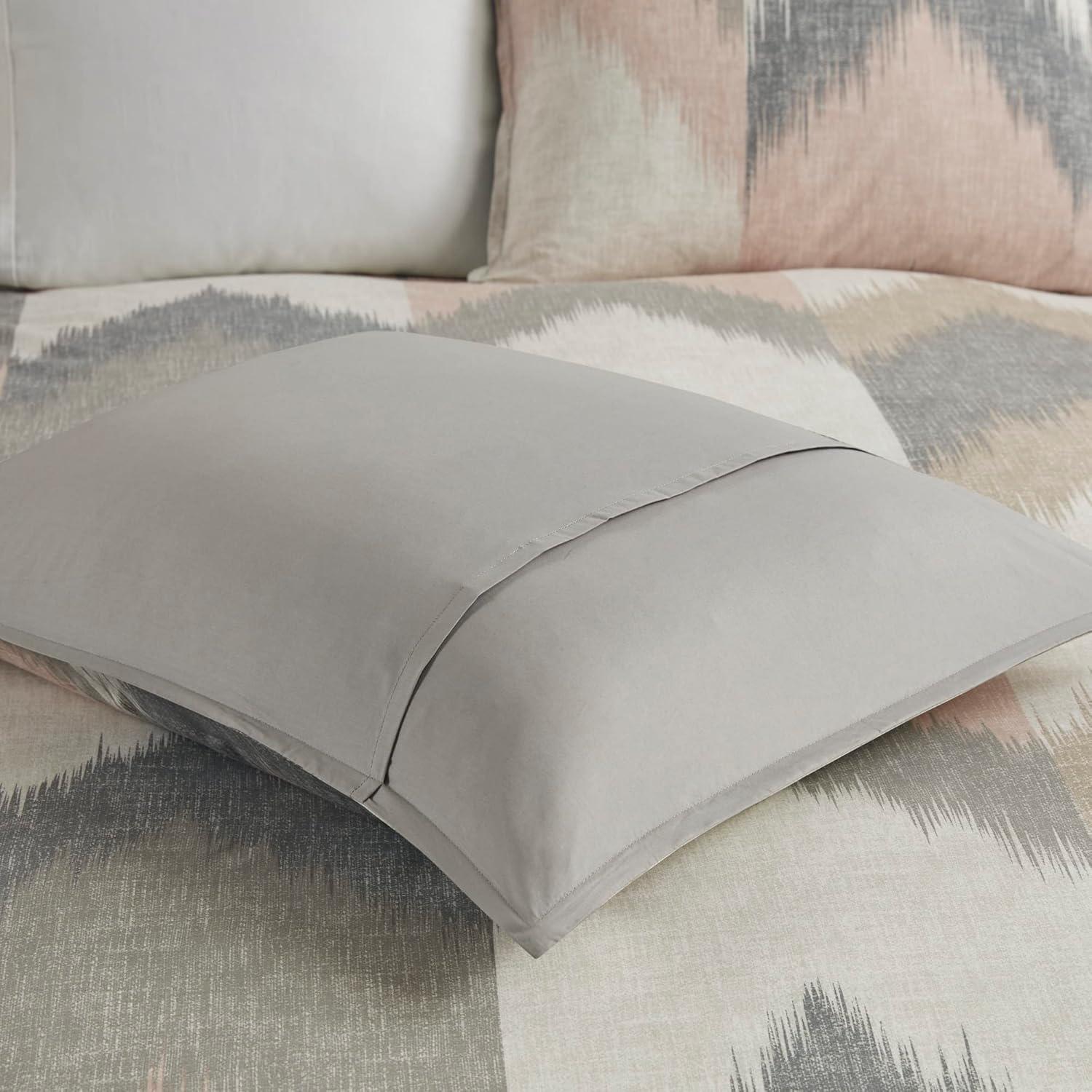 Blush and Gray Ikat Chevron Cotton King/Cal King Duvet Set