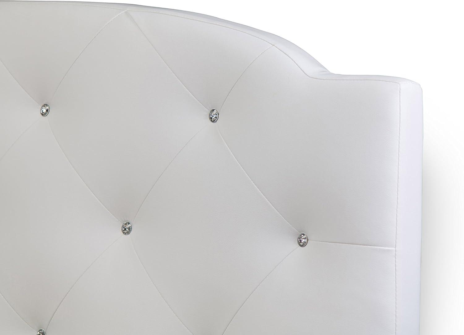 Full Canterbury Leather Contemporary Bed White - Baxton Studio: Crystal Tufted, Chrome Legs, No Box Spring Required