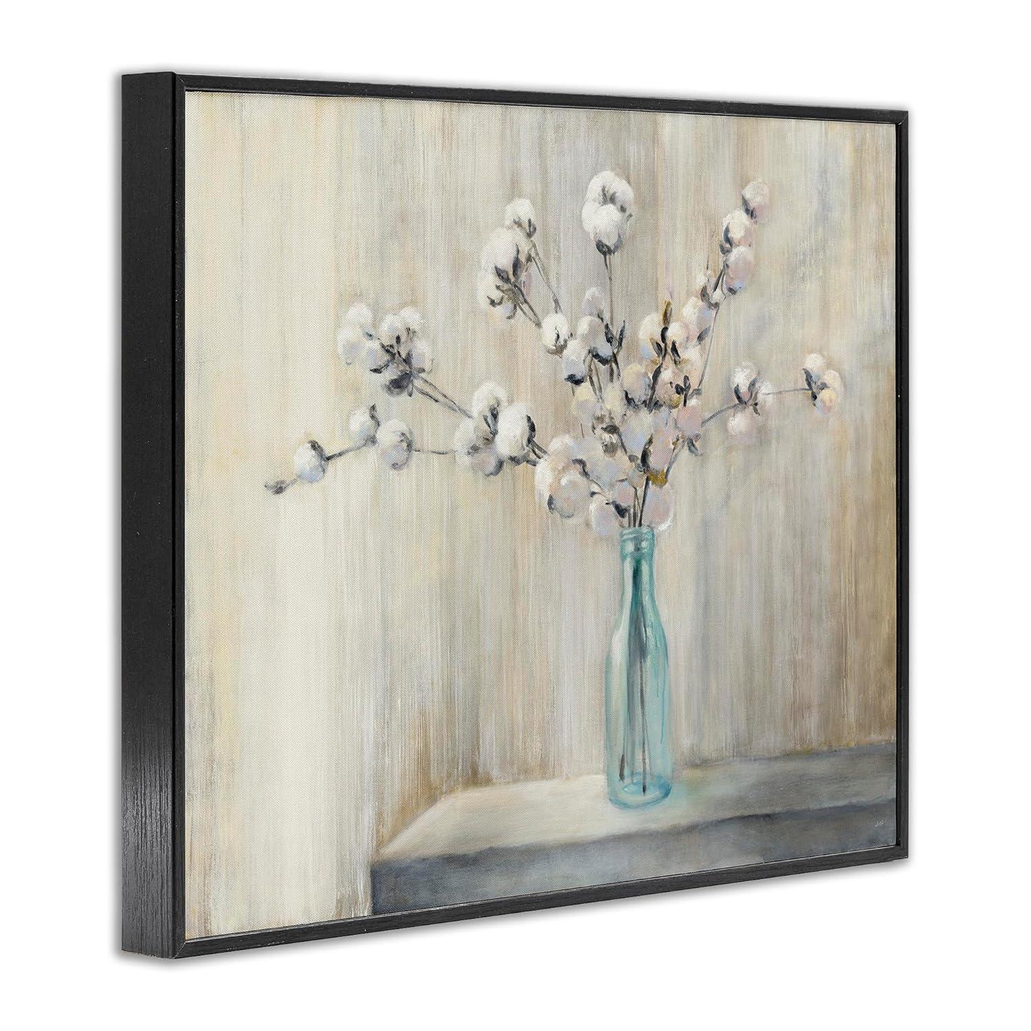 Stupell Industries Beautiful Cotton Flower Grey Brown Painting Framed Giclee Texturized Art by Julia Purinton