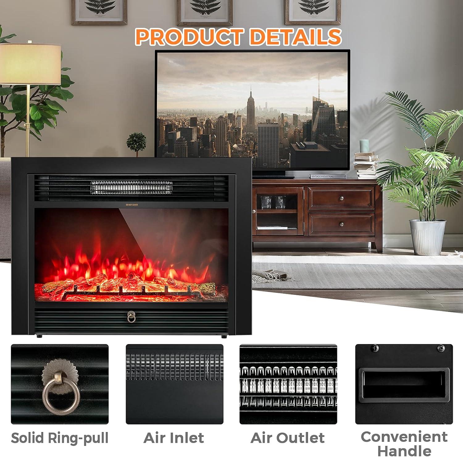 28.5" Black Wall Mounted Electric Fireplace with Adjustable Flames