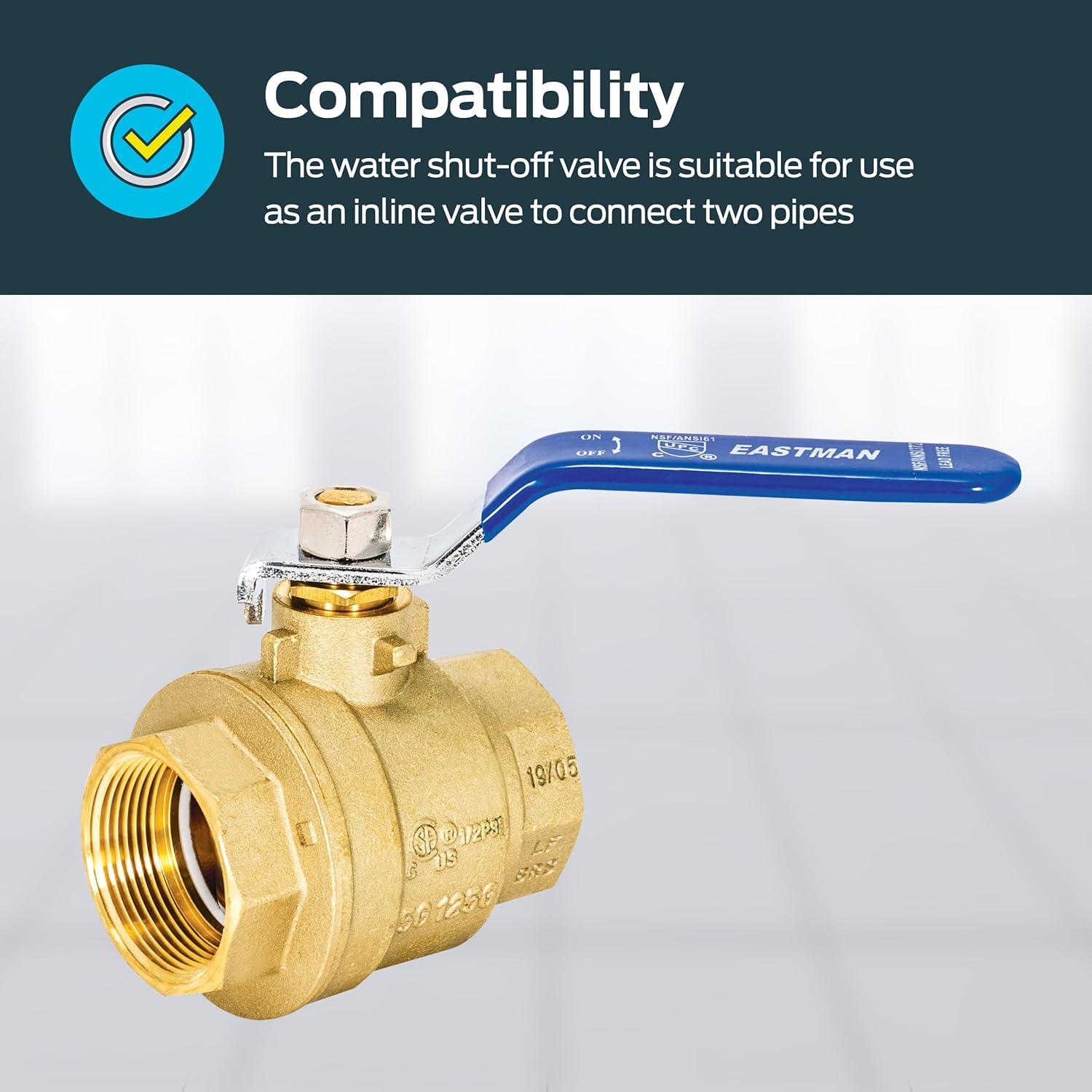 Eastman 20053LF Válvula de Bola de Puerto Completo de Alta Resistencia, IPS de 1-1/2 Pulgadas, Latón