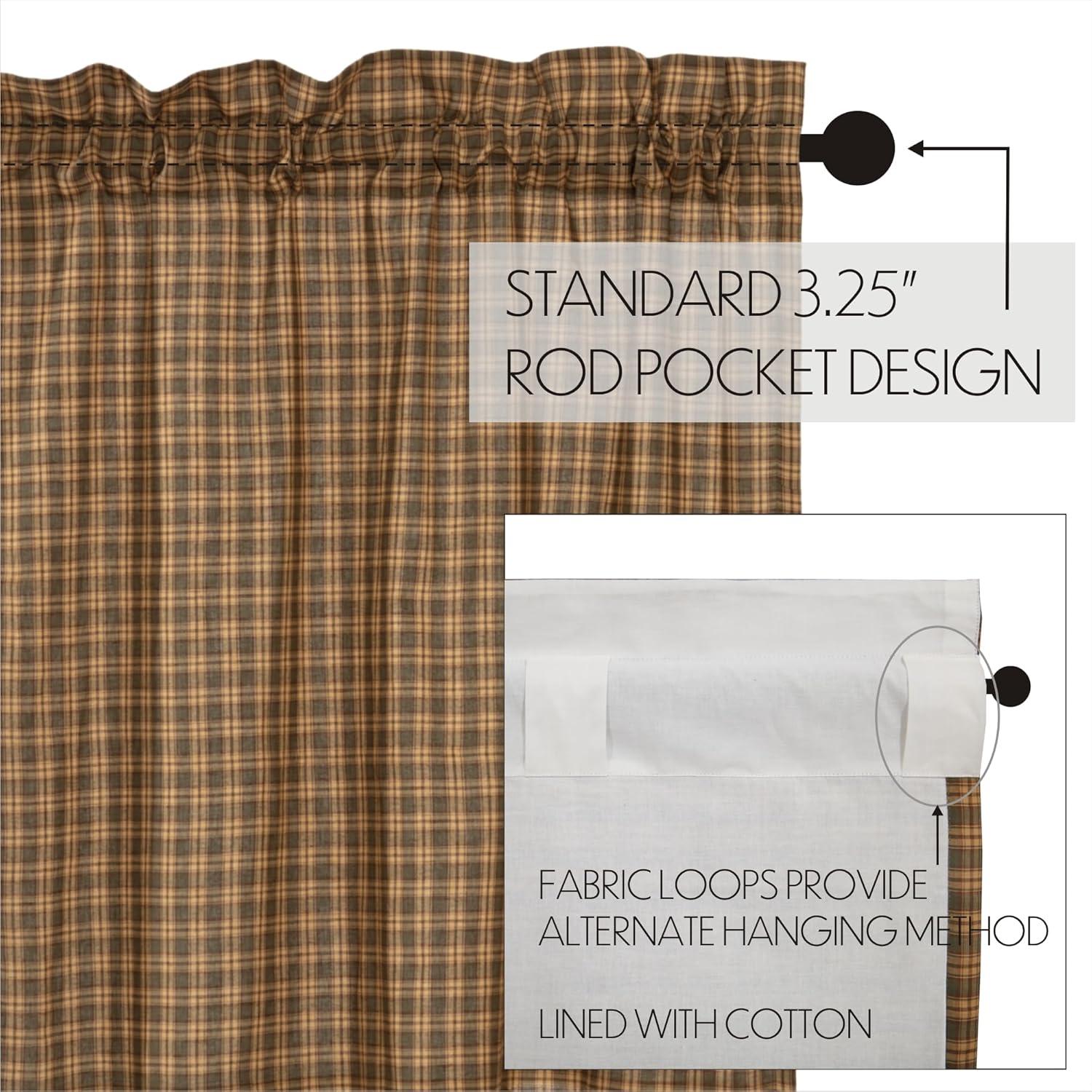 VHC Brands Ridge Plaid Cotton Rustic Kitchen Curtains Rod Pocket Hanging Loops 16x72 Valance, Cedar Green