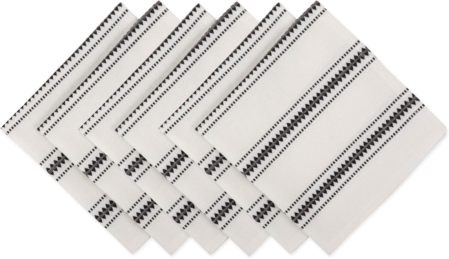 DII Zig Dobby Tabletop Collection, White Cotton Background with Embellished Stripe, Napkin Set, Black, 6 Count