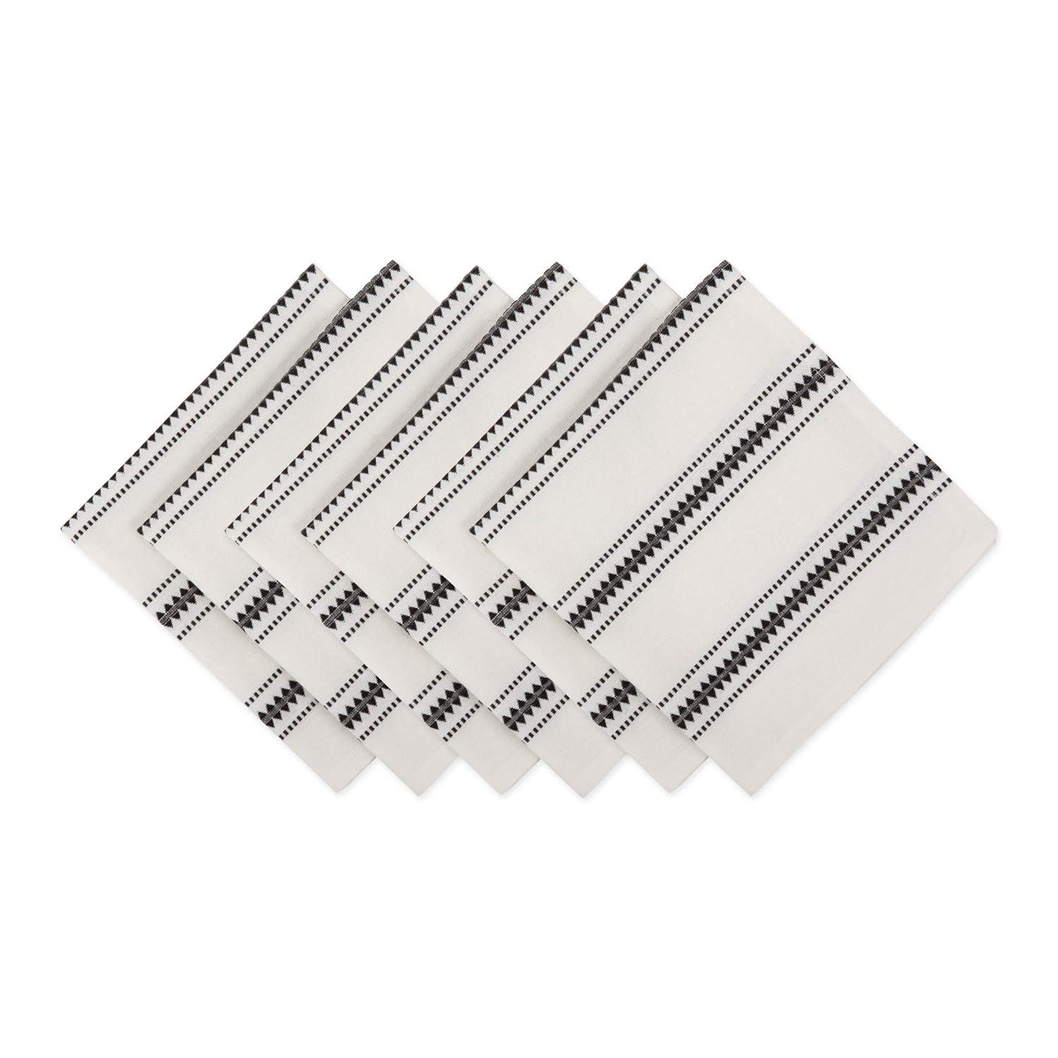 DII Zig Dobby Tabletop Collection, White Cotton Background with Embellished Stripe, Napkin Set, Black, 6 Count