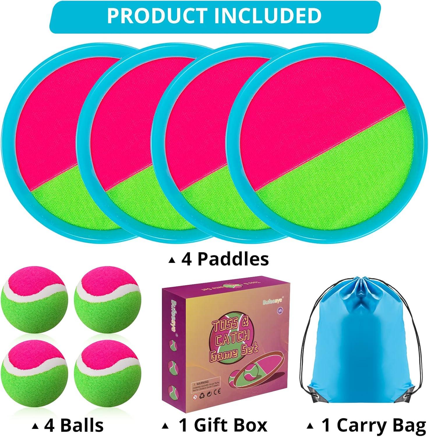 Outdoor Games for Kids - Outside Toys for Kids Ages 4-8, Toss and Catch Ball Set, with 4 Paddles 4 Balls, and 1 Storage Bag, Yard Games for Kids Boys Girls Christmas Birthday Gifts New Year Gifts