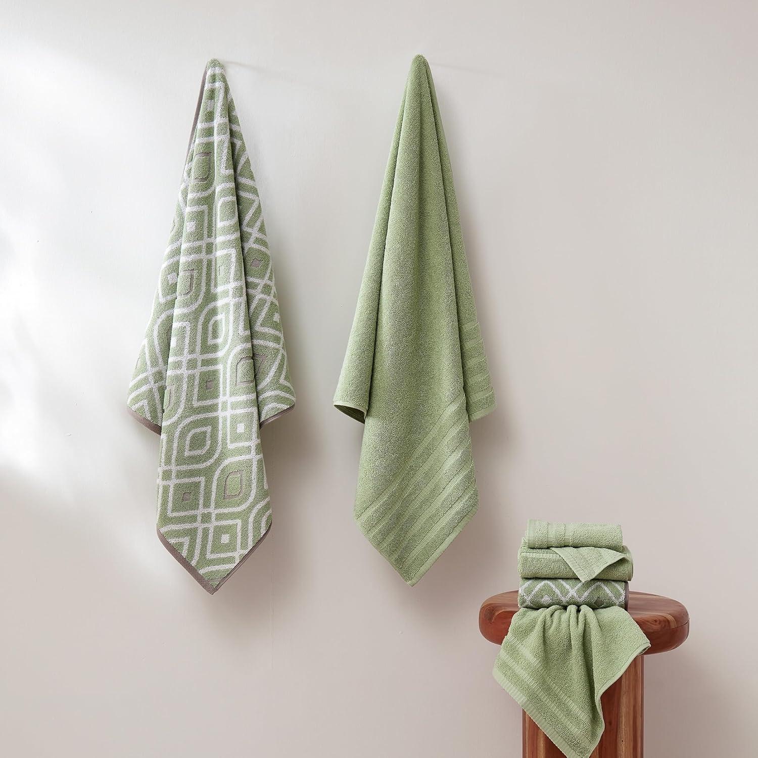 Modern Threads Oxford 6-pc Yarn Dyed Jacquard/Solid Towel Set, Green