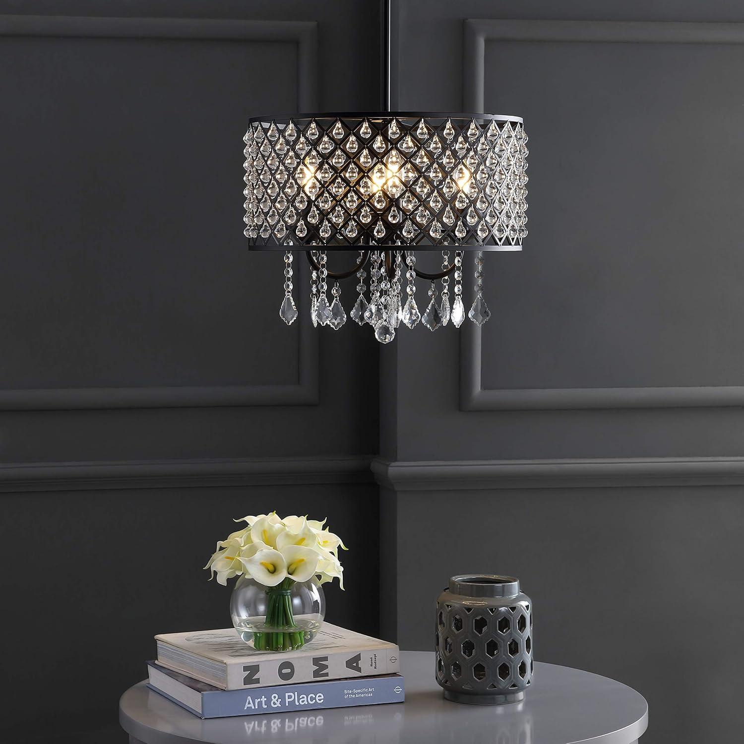 Gigi 17" Black Metal/Crystal LED Glam Drop Chandelier