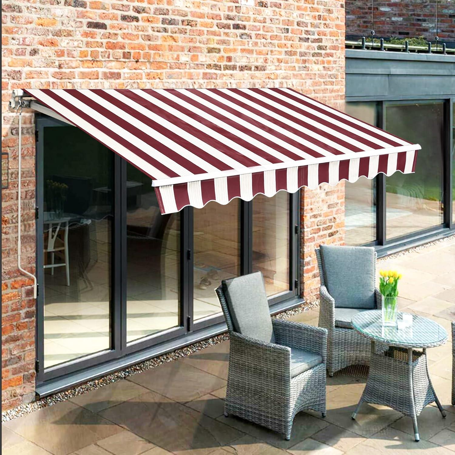 MCombo 13' x 8' Brick Red and Beige Manually Retractable Patio Awning