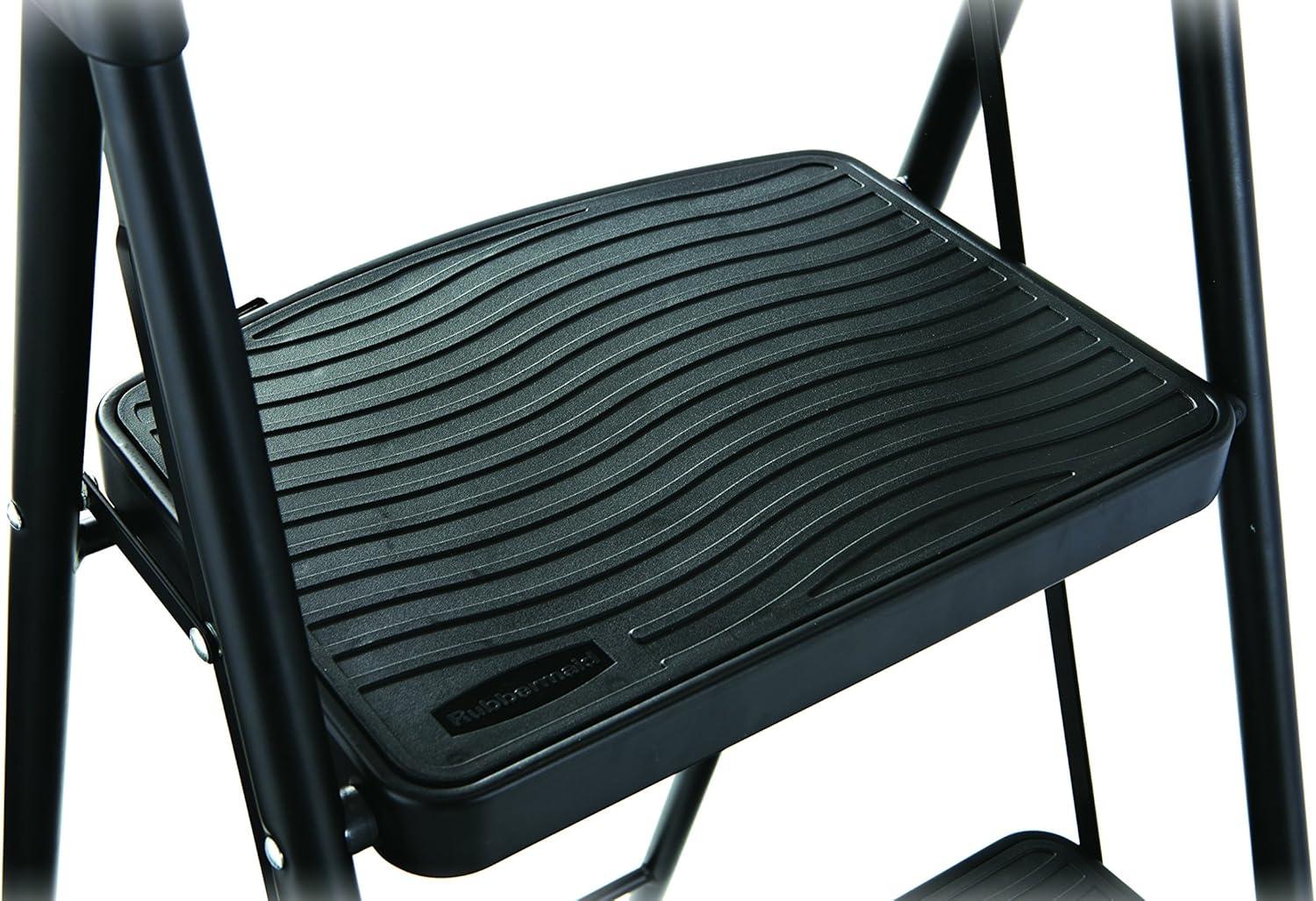 Black Foldable Steel 3-Step Ladder with Project Tray