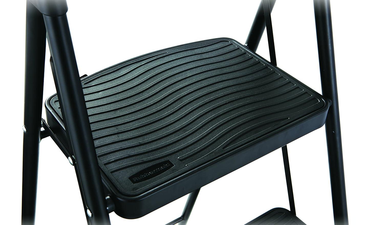 Black Foldable Steel 3-Step Ladder with Project Tray