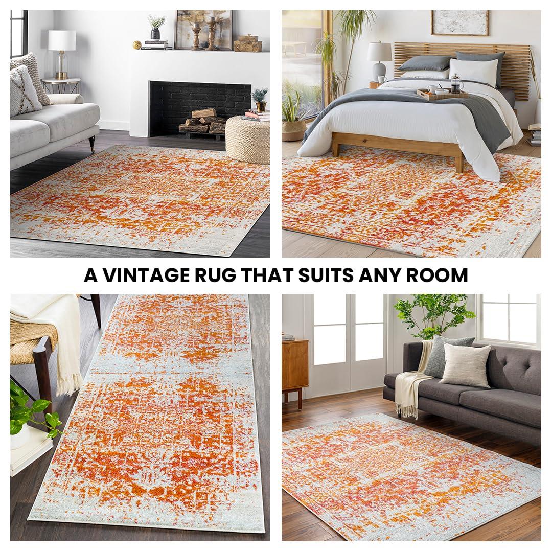 Livabliss 3'11"x5'7" Worsham Traditional Rug Orange: Medium Pile, Fade & Stain-Resistant, Indoor Use