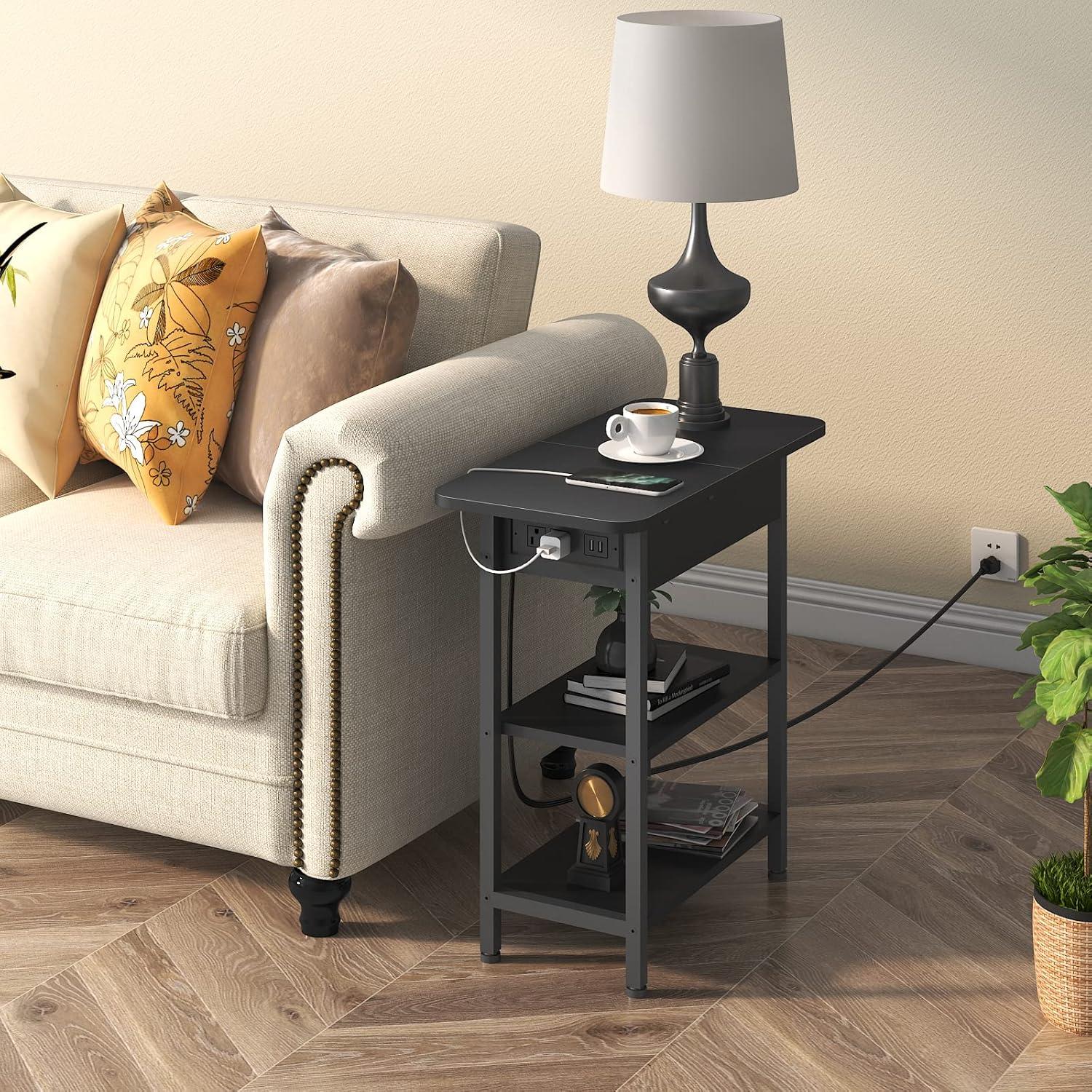 End Table with USB Ports and Outlets,Sofa Couch Table Bedside Table for Living Room Bedroom