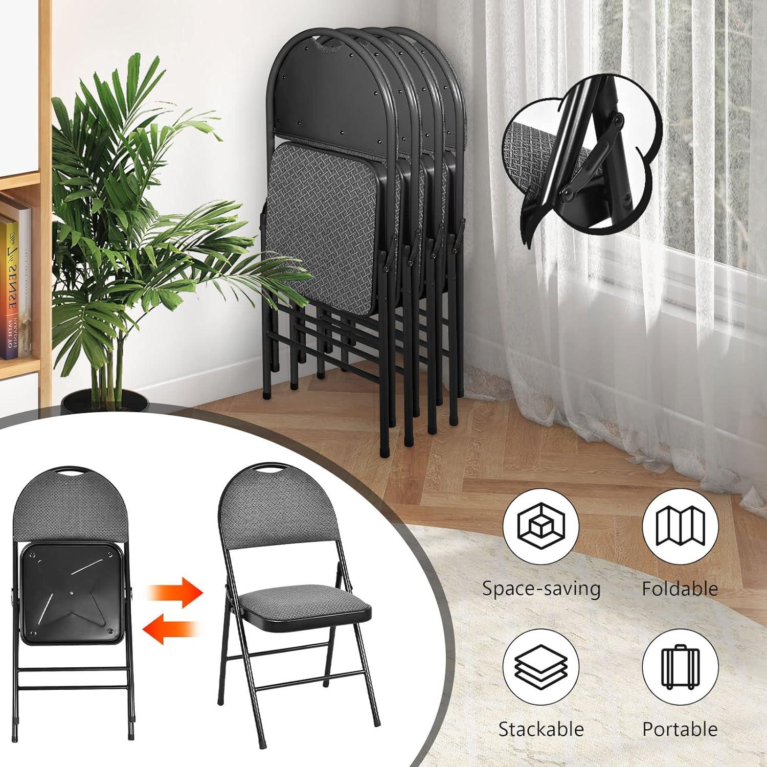 4-Pack Folding Chairs, Fabric Dining Chair Set with Metal Frame, Padded Seat and Back, Non-Slip Foot Pads, Foldable Event Chairs, Party Chair Set for Home Office, Guest Room, Conference Room