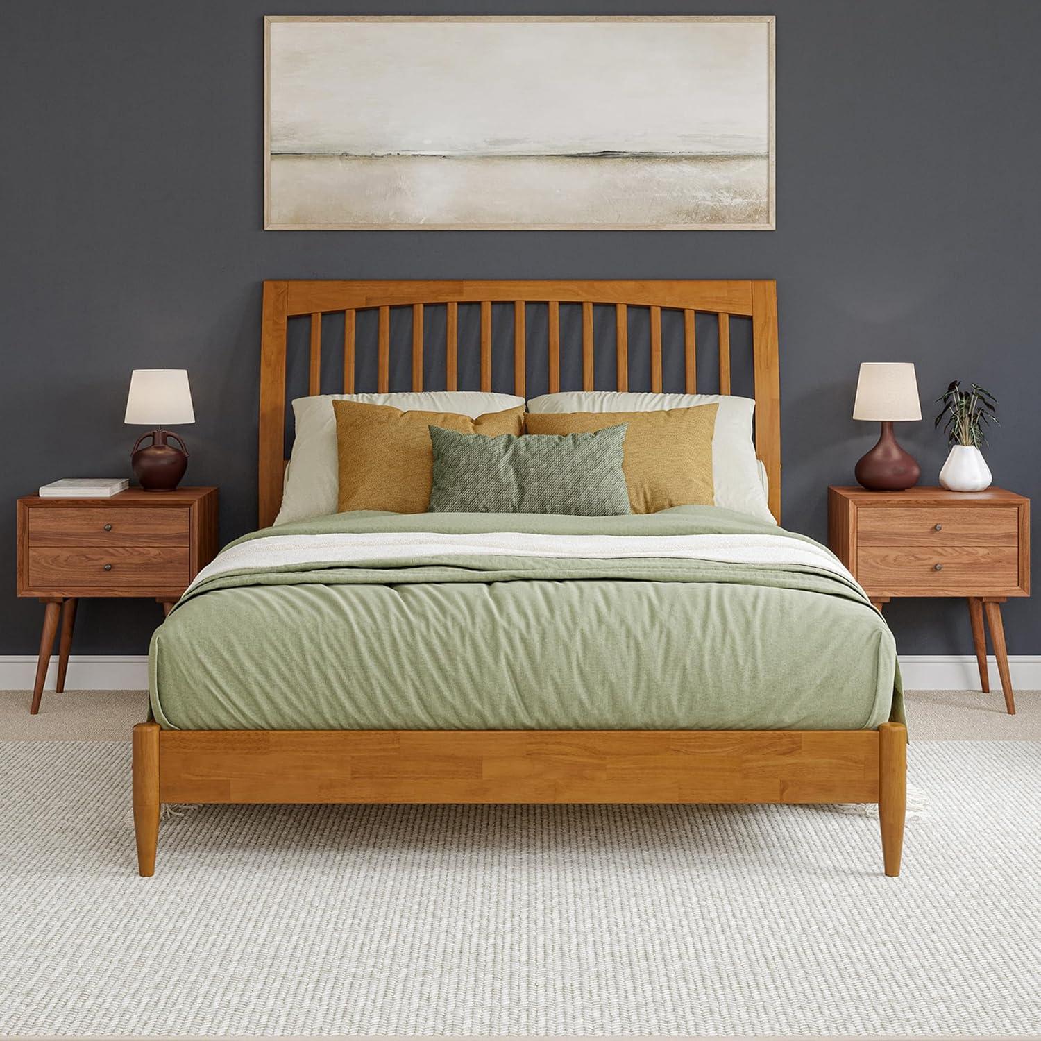 AFI Orleans Queen Solid Wood Low Profile Sleigh Platform Bed, Light Toffee