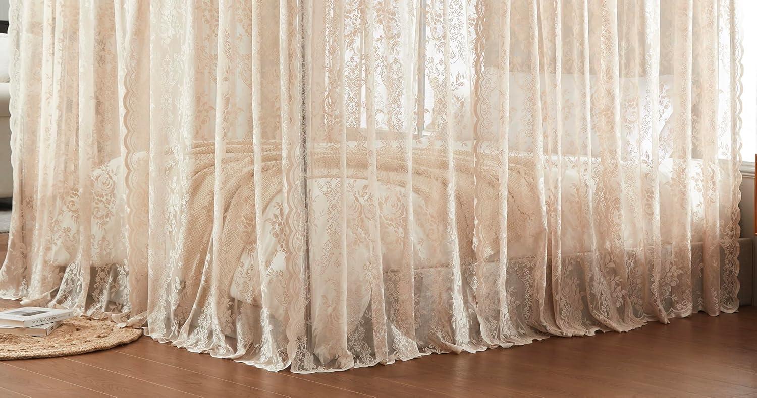 WARM HOME DESIGNS 8 Piece Lace Canopy Bed Curtains Set With Tie-Backs for Queen or King Bed (Set of 8)