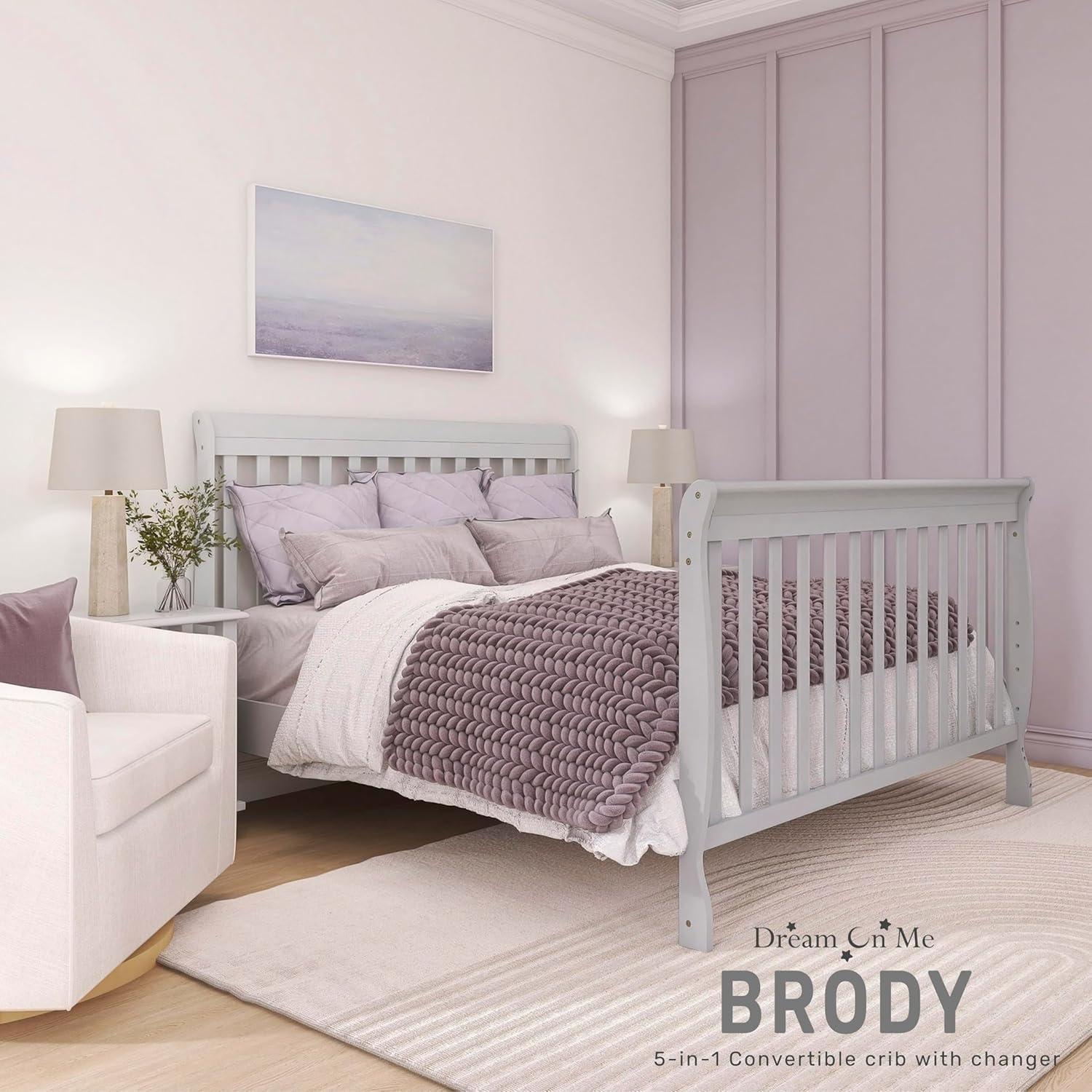 Pebble Grey Pine 5-in-1 Convertible Crib with Changer
