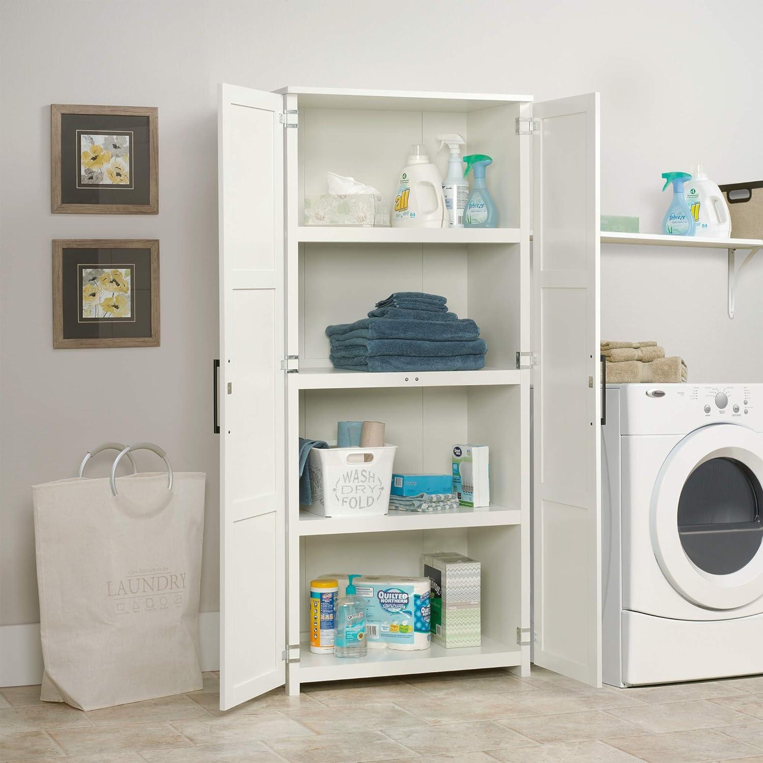 Sauder HomePlus 69" Tall 4-Shelf Wood Storage Cabinet, White Finish