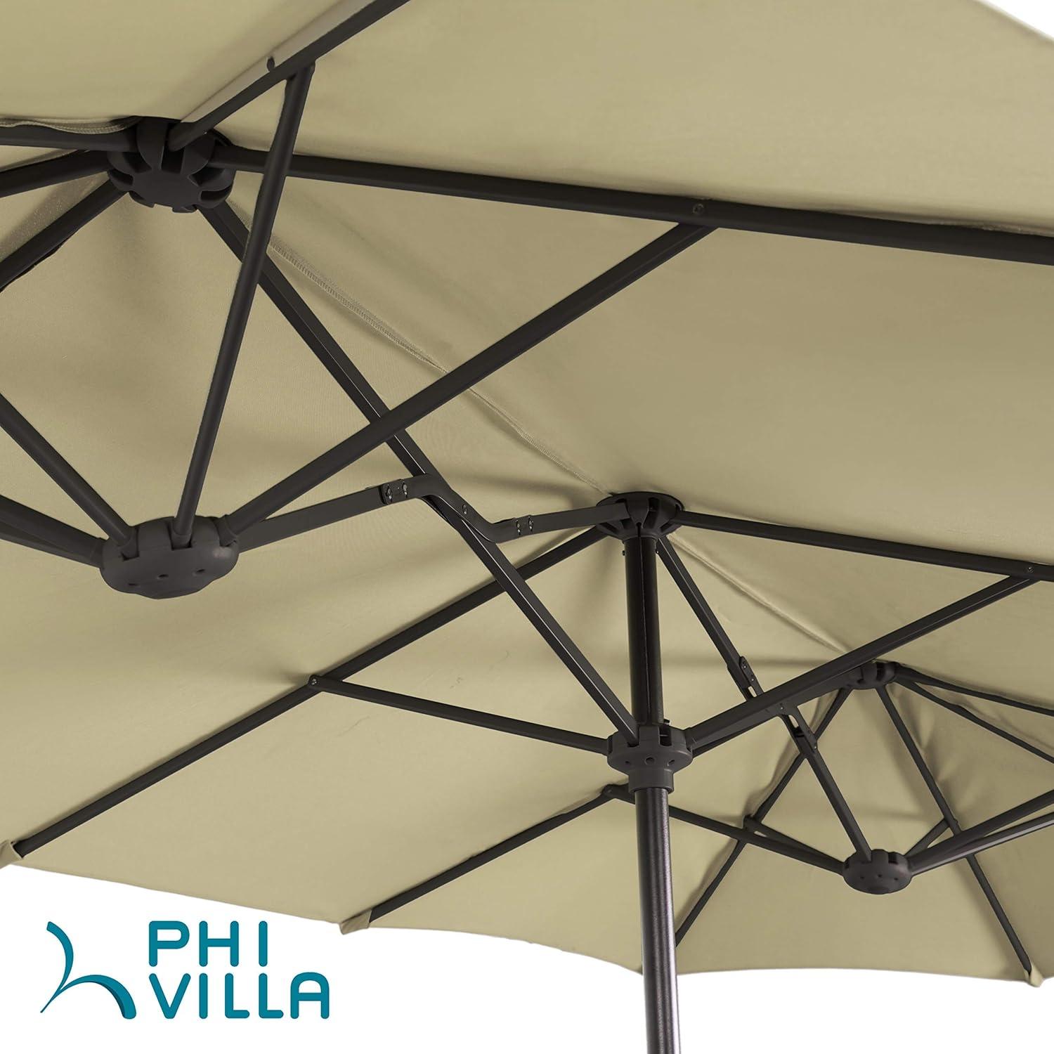 PHI VILLA 13ft Double-Sided Twin Outdoor Patio Umbrella Market Umbrella, Beige