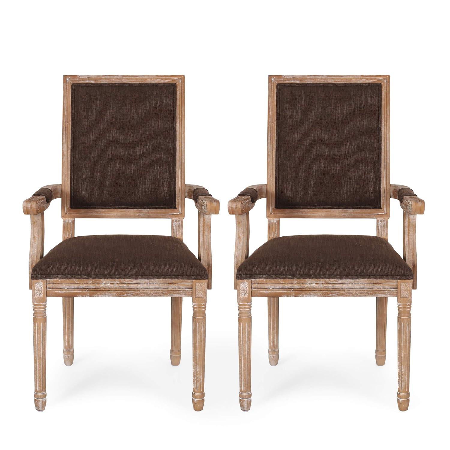 Antique French Country Weathered Wood Upholstered Arm Chair
