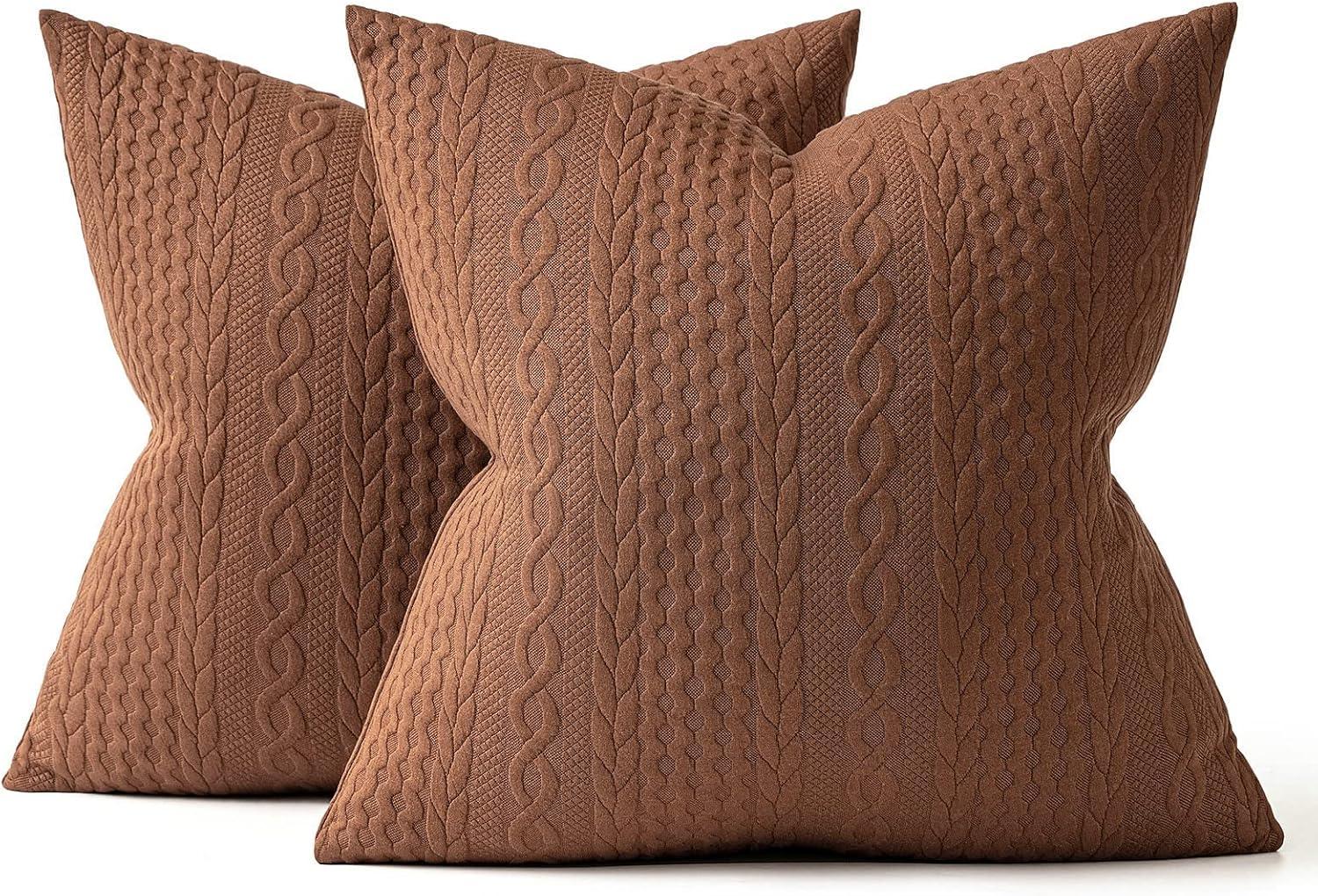 Brown Chenille 18x18 Soft Textured Throw Pillow Covers, Set of 2