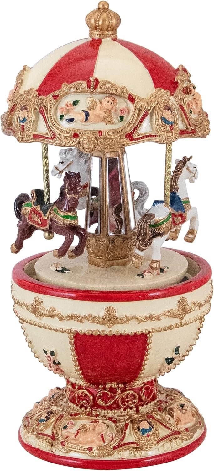 7.25" Animated and Musical Horse and Cupid Carousel Music Box