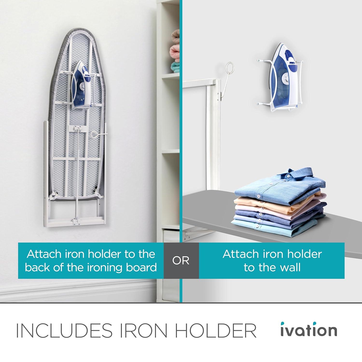 Ivation Wall Mounted Ironing Board, 36.2” x 12.2” Fold Down Iron Board with Iron Holder
