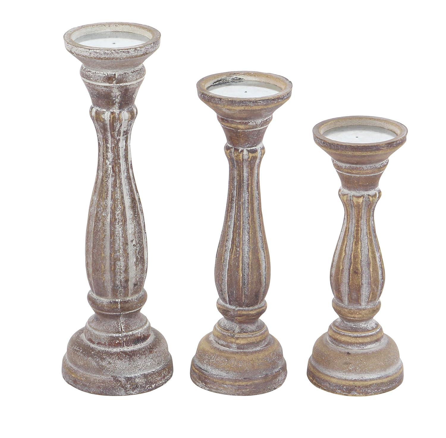 DecMode 3 Candle Brown Wood Candle Holder, Set of 3