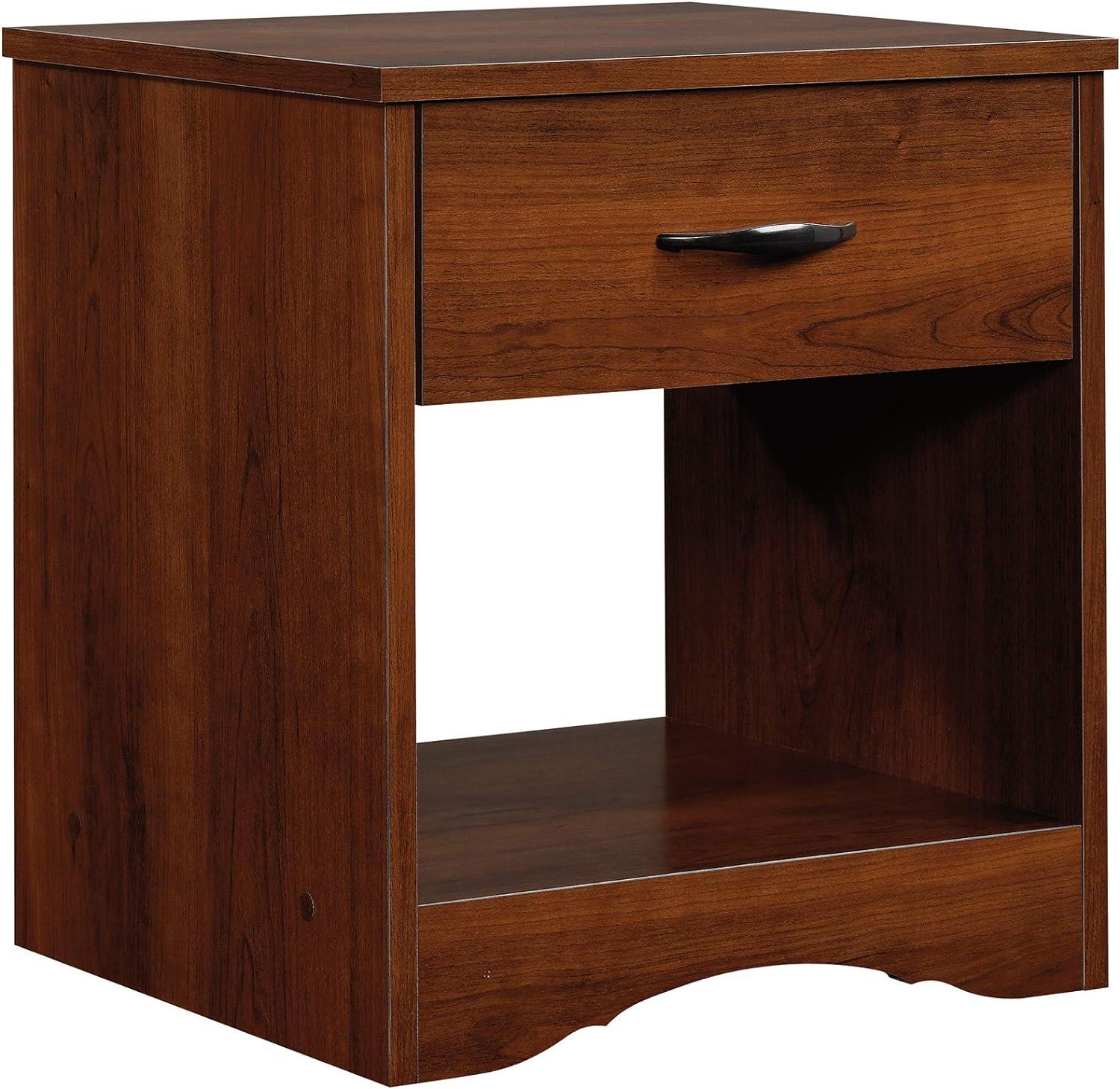 Beginnings Nightstand: Sauder Cinnamon Cherry, Open Shelf, Metal Hardware, CARB Certified