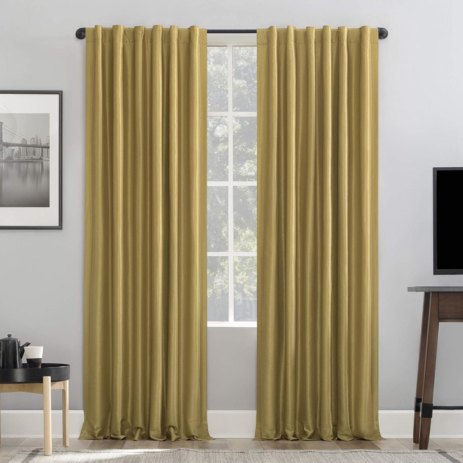 Gold Faux Silk Blackout Back Tab Curtain Panel 50" x 84"