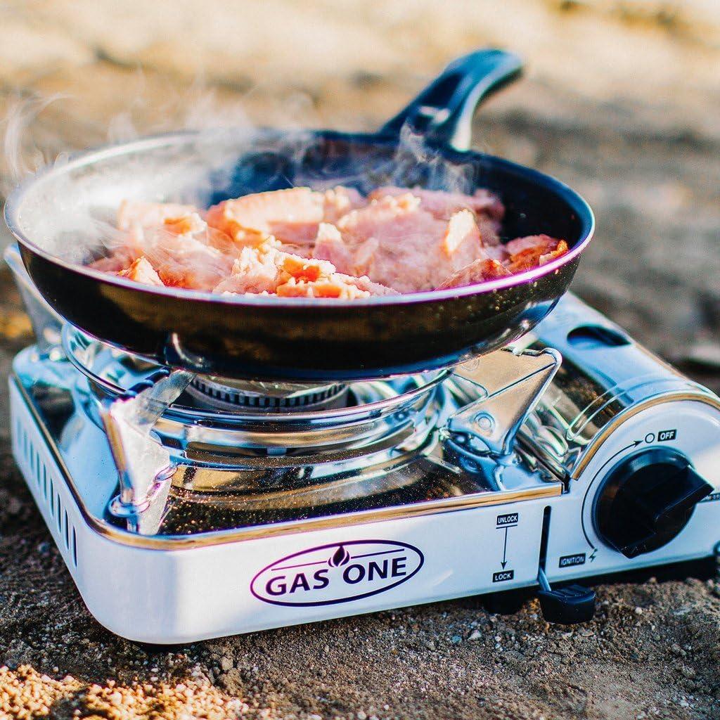 GasOne Emergency Gear Camping Mini Butane Portable Gas Stove with Carrying Case, Stainless Steel, White, GS-800