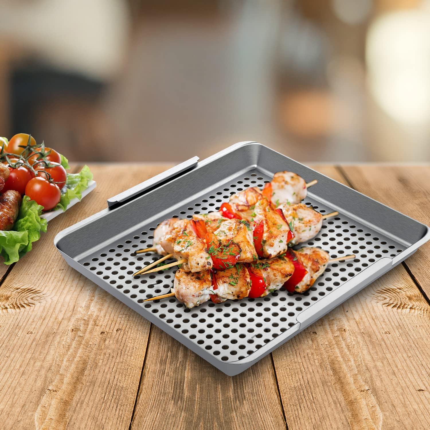 Yukon Glory Wide Grill Basket Set With Clip-On Handle, Perfect For Grilling Fish, Veggies and Meats