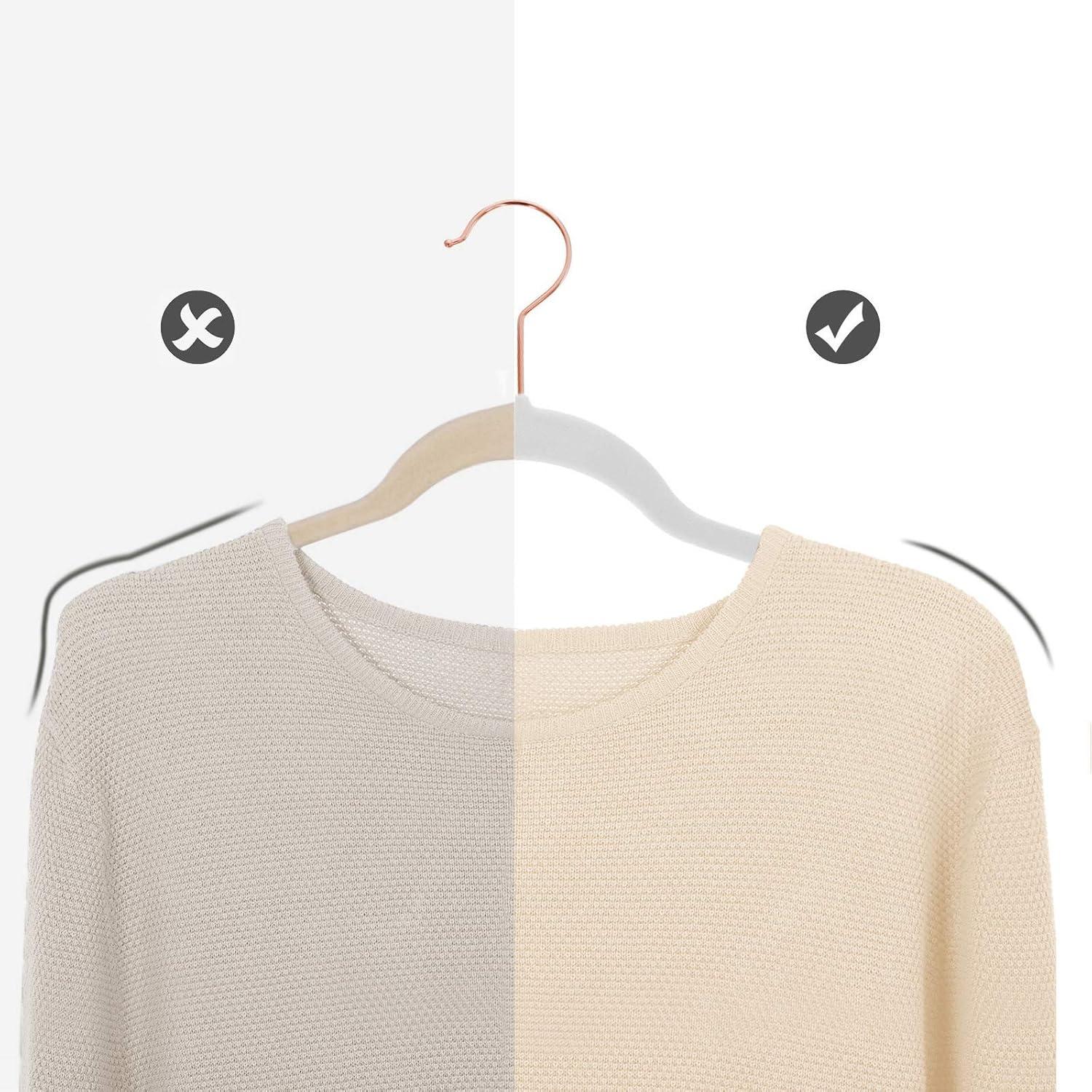 50 Pack Velvet Hangers Non-Slip Clothes Hanger with Rose Gold-Colored Swivel Hooks Space Saving White