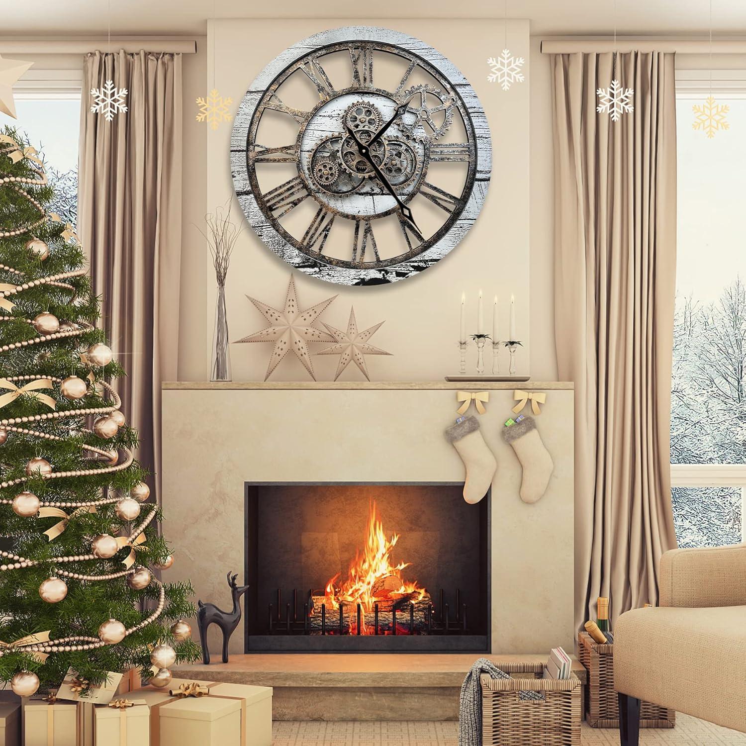 The Gears Clock Wall Clock 36" Round Oversized for Living Room decor with Real Moving Gears America Collection