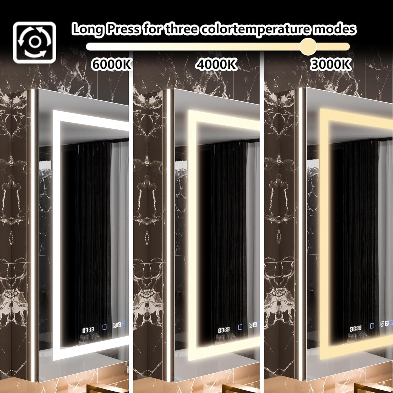 MEDUNJESS 72''x36'' Surface or Recessed Mount LED Medicine Cabinet with Mirror and Defogger 3 doors Medicine Cabinet