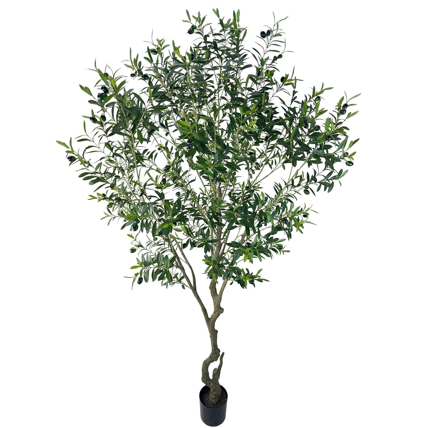 Artificial Tree Faux Olive Tree 8ft(3198leaves) Tall Fake Olive Plant in Pot Fake Silk Tree Faux Plants Indoor