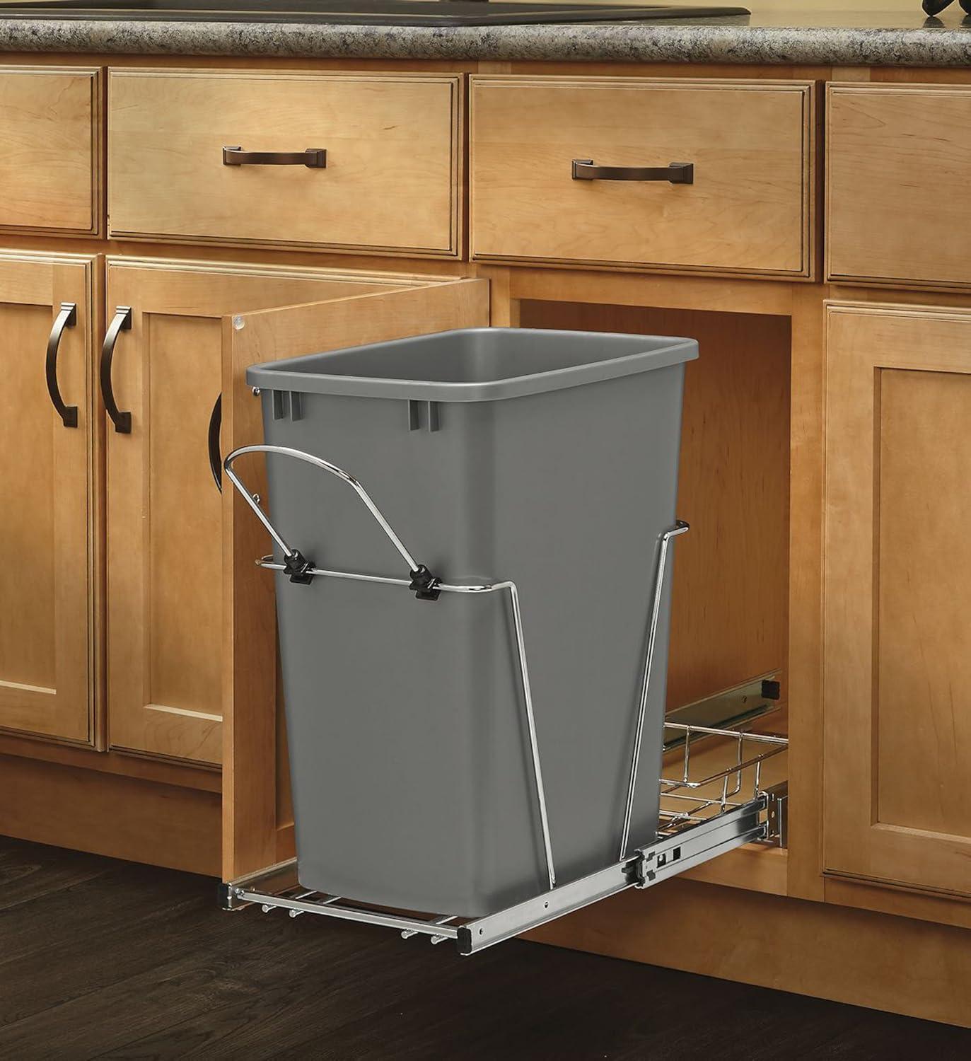 Rev-A-Shelf 35 Qt Under Sink Trash Can Replacement, Plastic, Silver, RV-35-17-52