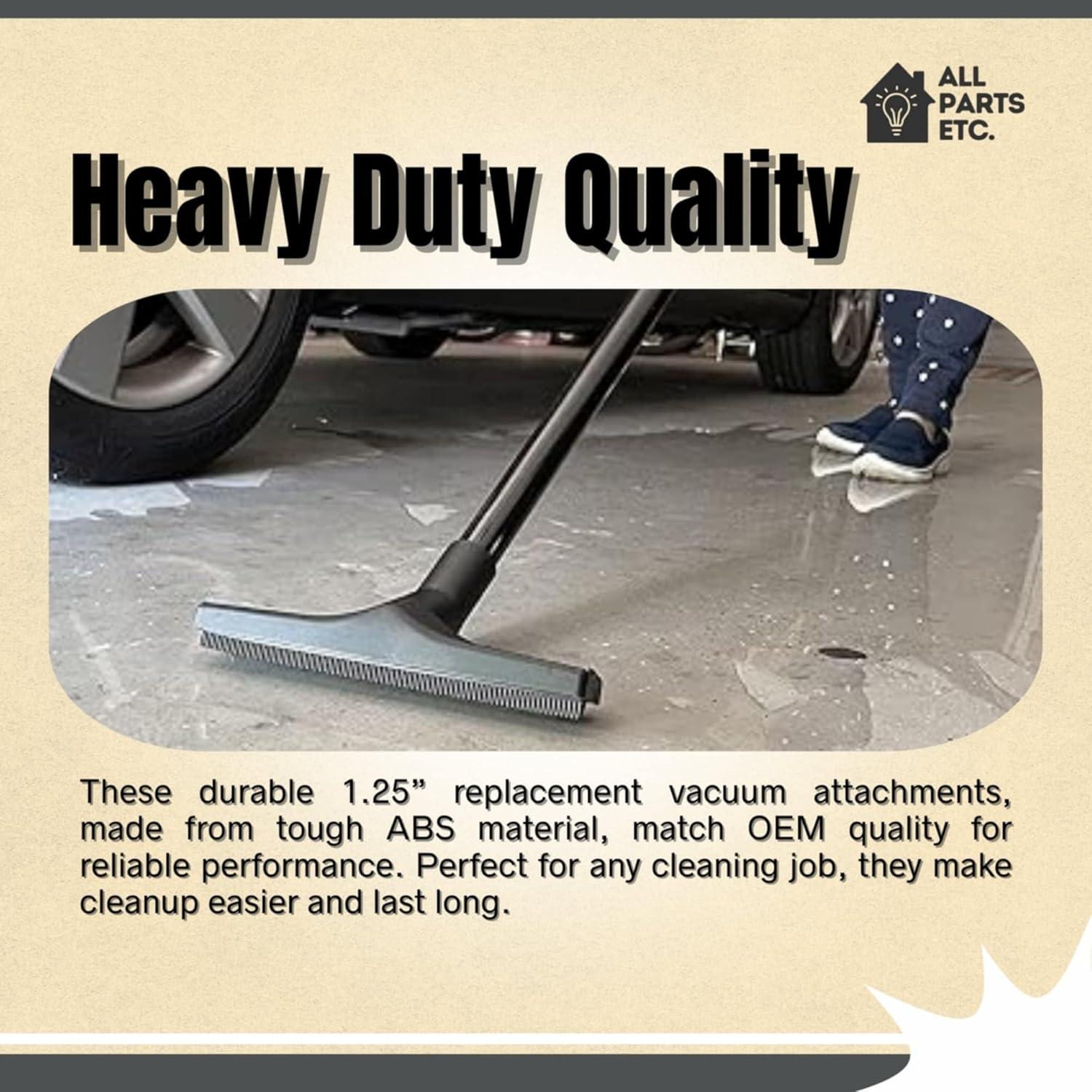 1.25" Squeegee Floor Tool for Wet & Dry Use, Heavy-Duty Vacuum Accessory with 2 Adapters (1-3/8" & 1.5") – Compatible with Shop-Vac, Craftsman, Milwaukee, Hart & More