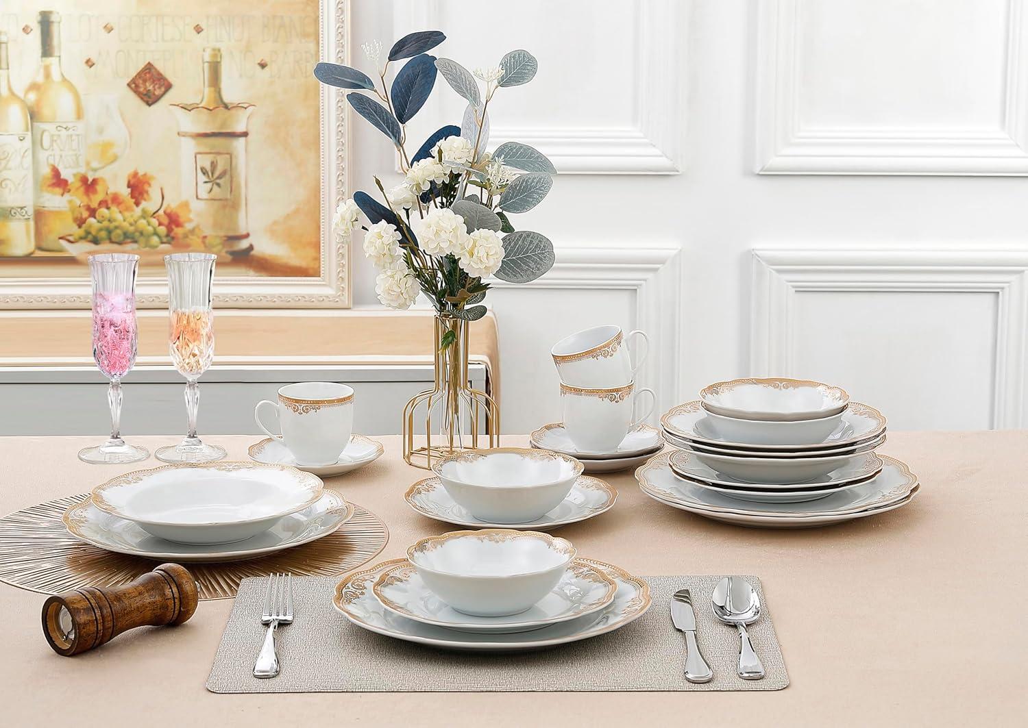Lorren Home Trends 57 Piece Porcelain China Dinnerware Set - Service for 8