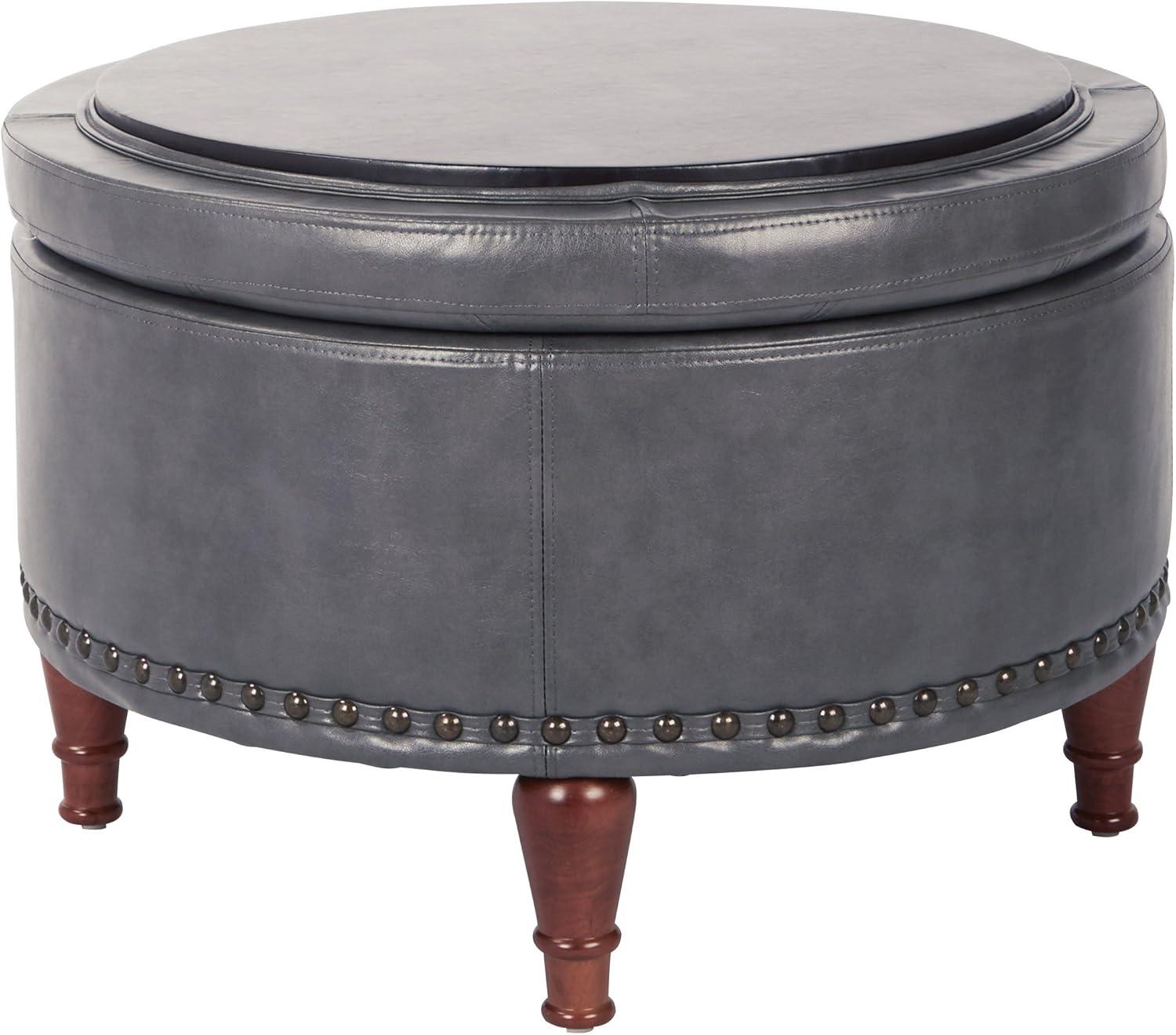 Alloway Storage Ottoman Pewter - OSP Home Furnishings: Faux Leather, Nailhead Trim, Wood Legs, Flip Tray Top