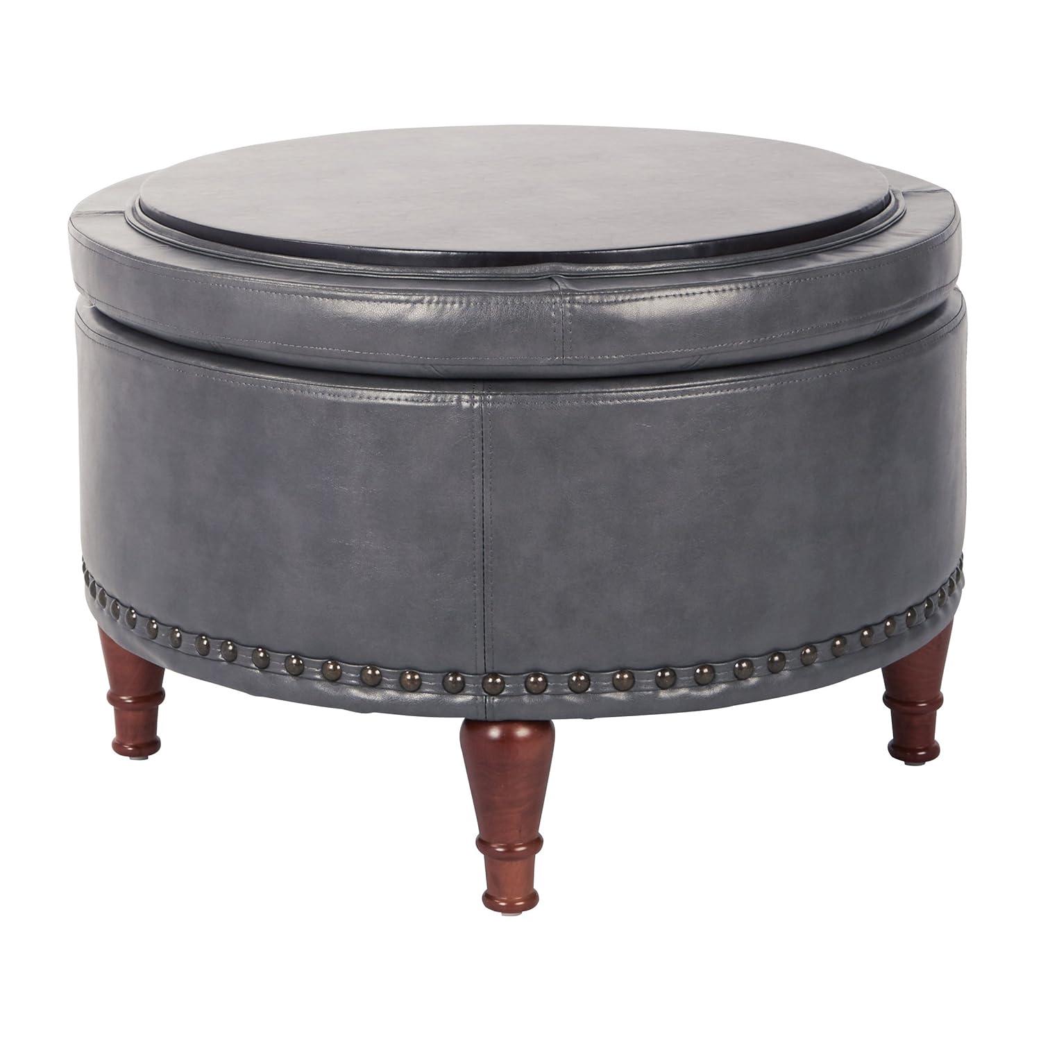 Alloway Storage Ottoman Pewter - OSP Home Furnishings: Faux Leather, Nailhead Trim, Wood Legs, Flip Tray Top