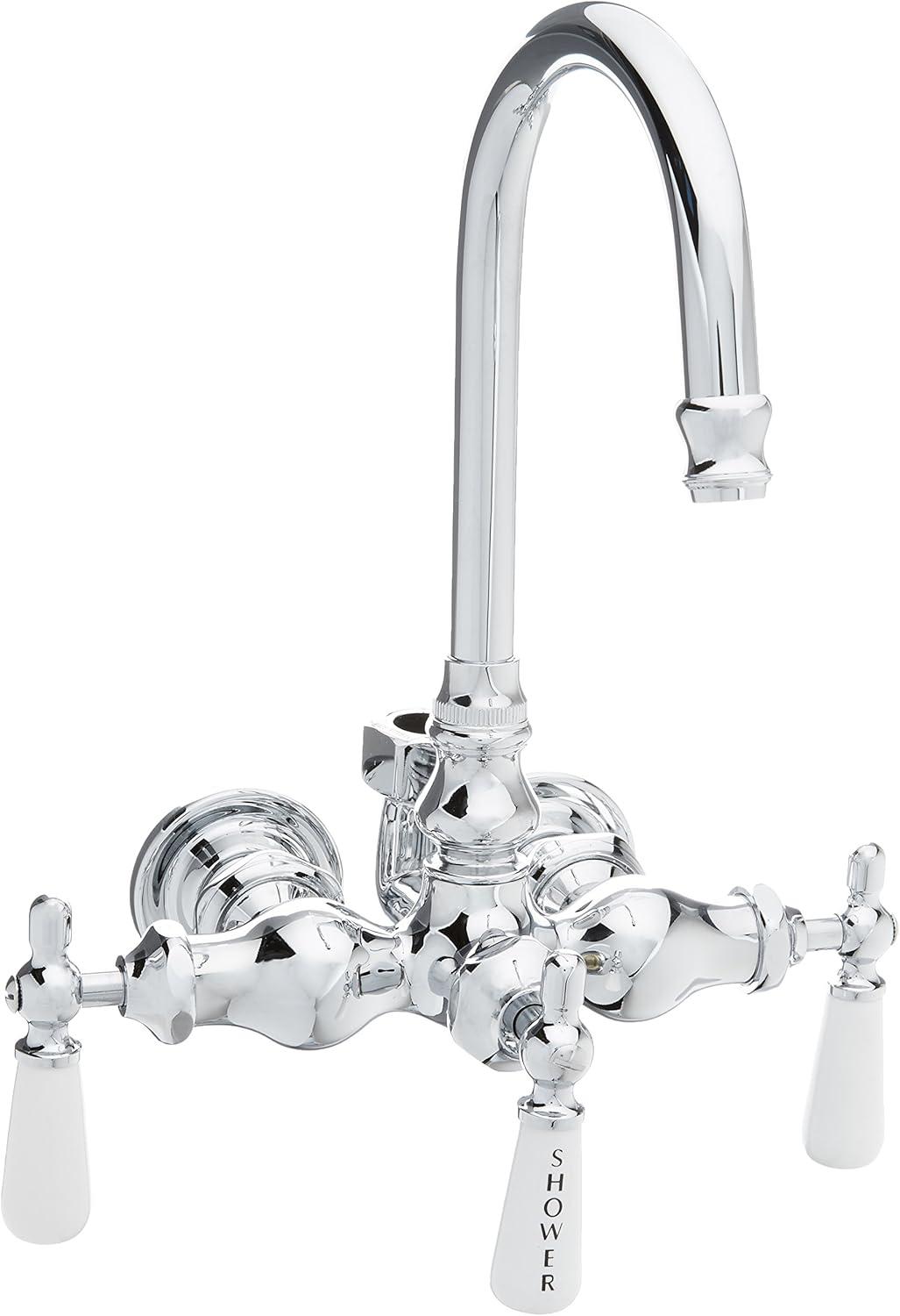 Chrome Wall Mounted Clawfoot Tub Faucet with Porcelain Handles