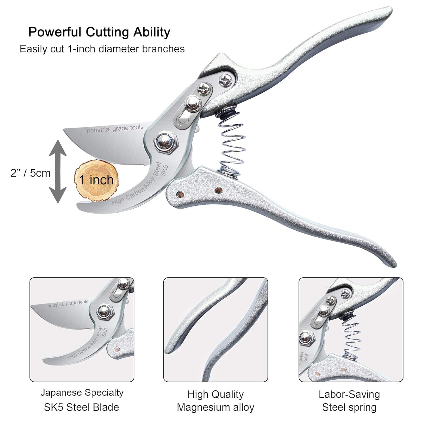 TONMA Pruning Shears for Gardening [Made in Japan] 8 Inch Bypass Garden Scissors Secateurs, Premium Japanese Gardening Tools Hand Pruner Clippers with Ergonomic Handle