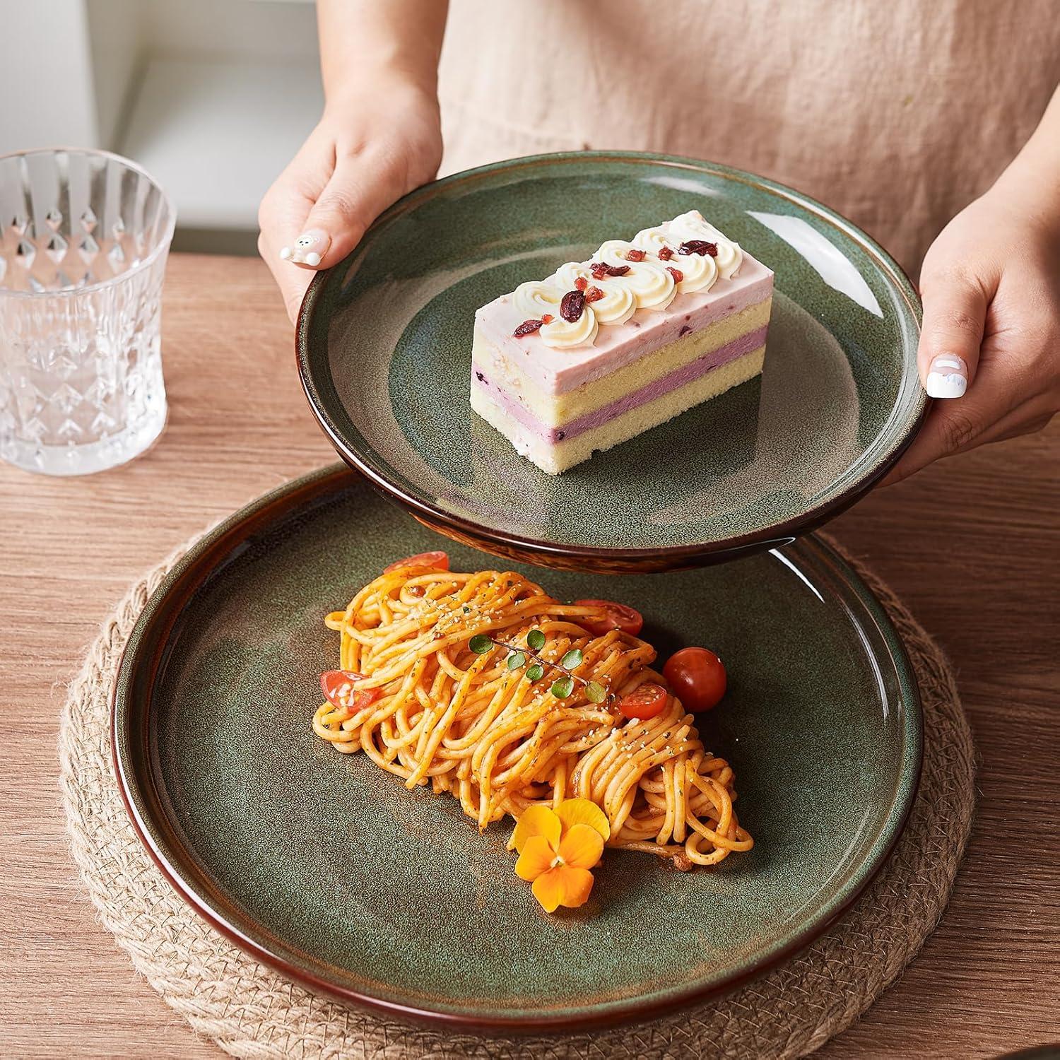 Orren Ellis Stoneware Dinnerware Sets Service For 4, 12 Pcs Reactive Glaze Plates And Bowls Sets, Handmade Ceramic Dish Set, Highly Chip And Crack Resistant Modern Plate Set, Sage Green